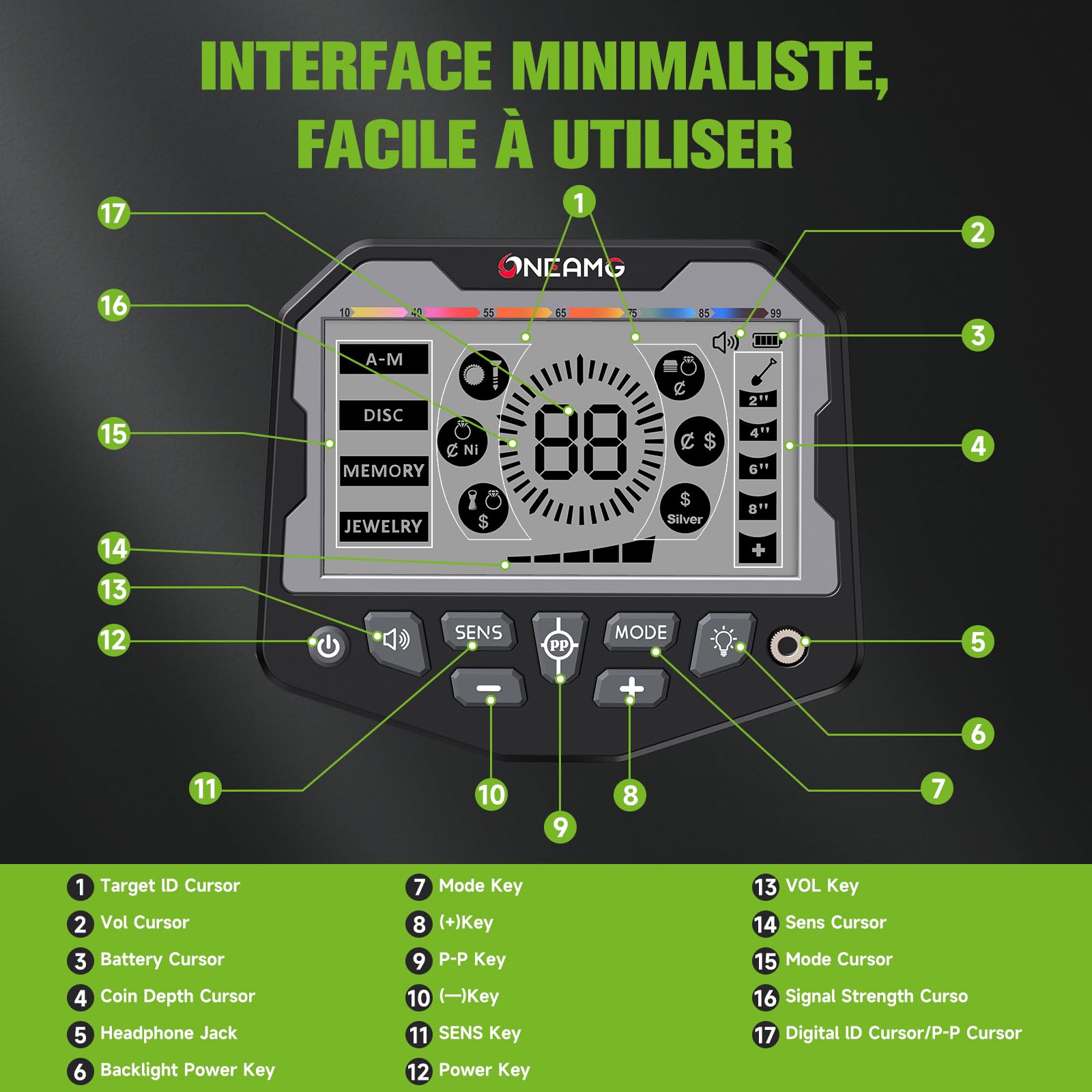 Détecteur de Métaux Professionnel Tout Terrain pour Adultes et Enfants, 5 Modes, Bobine étanche, Hauteur Réglable