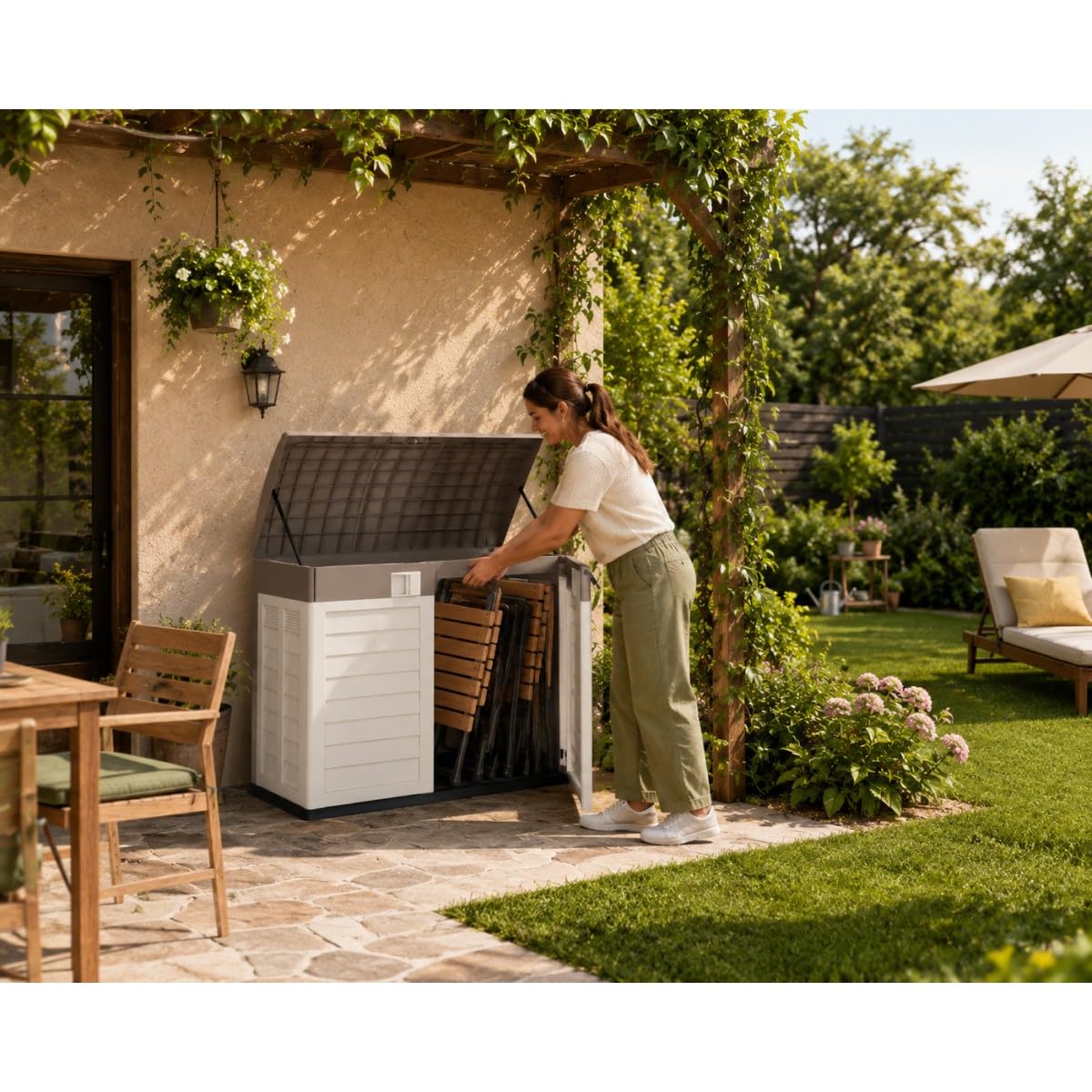 INTEC - Coffre de Jardin 1500L - Abri Poubelle Exterieur Polypropylène Verrouillable Rangement Outils Jardin