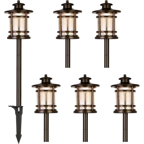 hykolity Low Voltage ORB LED Landscape Path Light W/ Crackled Shade, 3.4W 155LM 12V Wired Outdoor LED Walkway Light, Die-cast Aluminum Construction, 30-Watt Equivalent, 15-Year Lifespan-6Pack
