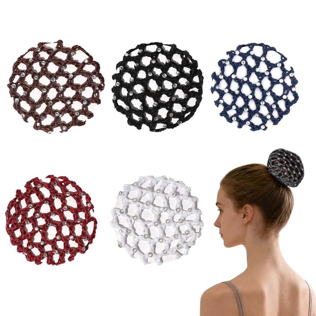 5 Pezzi Rete Chignon Capelli, Cuscino Chignon, Aiuto Acconciatura Bun Nodo Tessuto er Ballerina Ginnastica Infermiere Personale di Banca(multicolore)