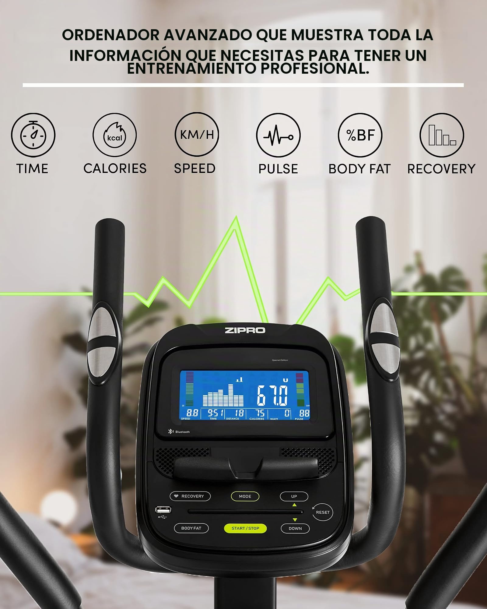Zipro Elíptica Heat, Resistencia de hasta 150 kg, Ideal para el hogar, Equipo de Entrenamiento Cardiovascular, máquinas de Ejercicio, Entrenador doméstico, 32 Niveles de Resistencia