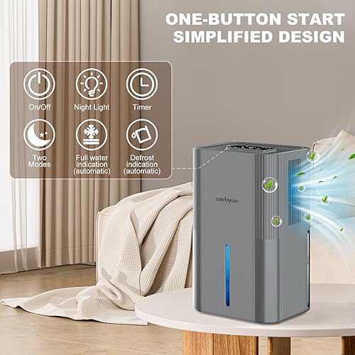 Miniatura 5 de Deshumidificadores para el hogar, tanque de agua de 95 onzas (1000 pies cuadrados), deshumidificador para baño con apagado automático, luz de 7