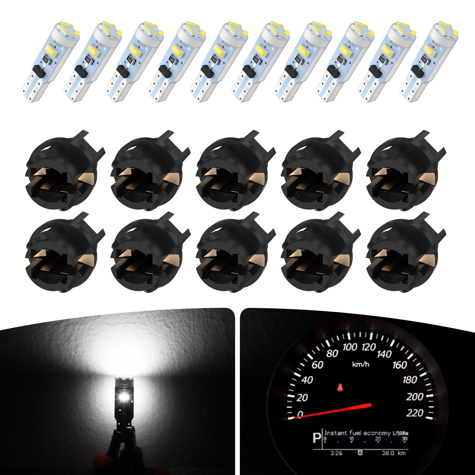 LBRST 10 x T5 5-SMD White Instrument Lights 10 x T5 74 73 2721 Twist Lock Socket