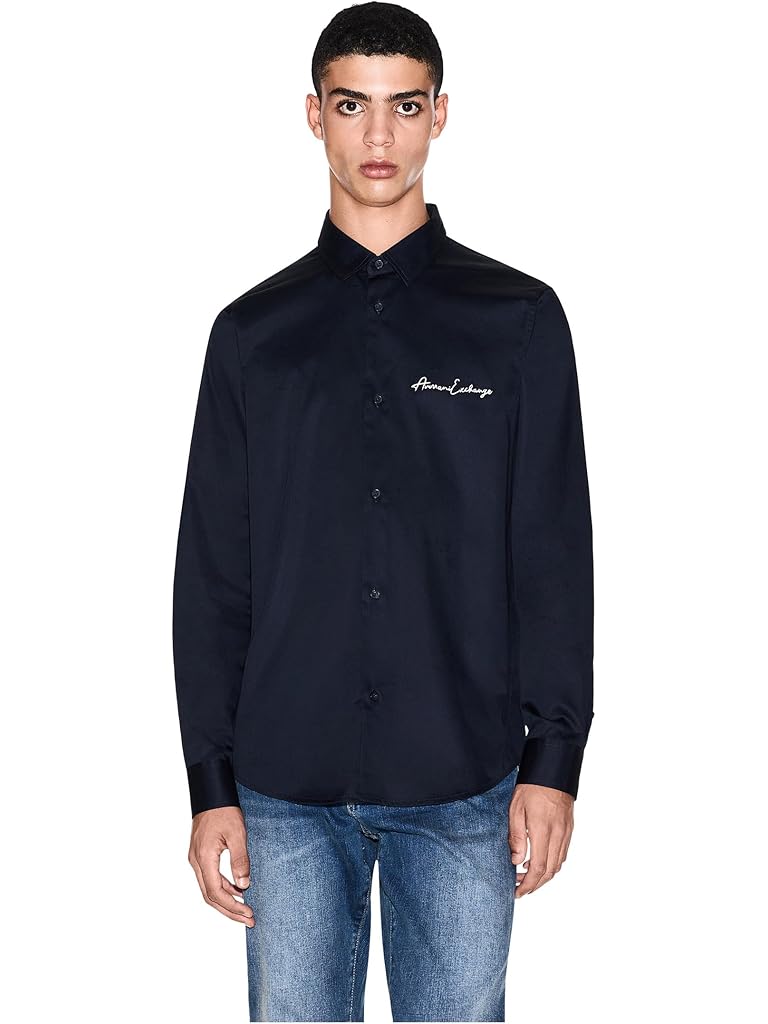 Navy Armani Exchange Script Logo Button Down