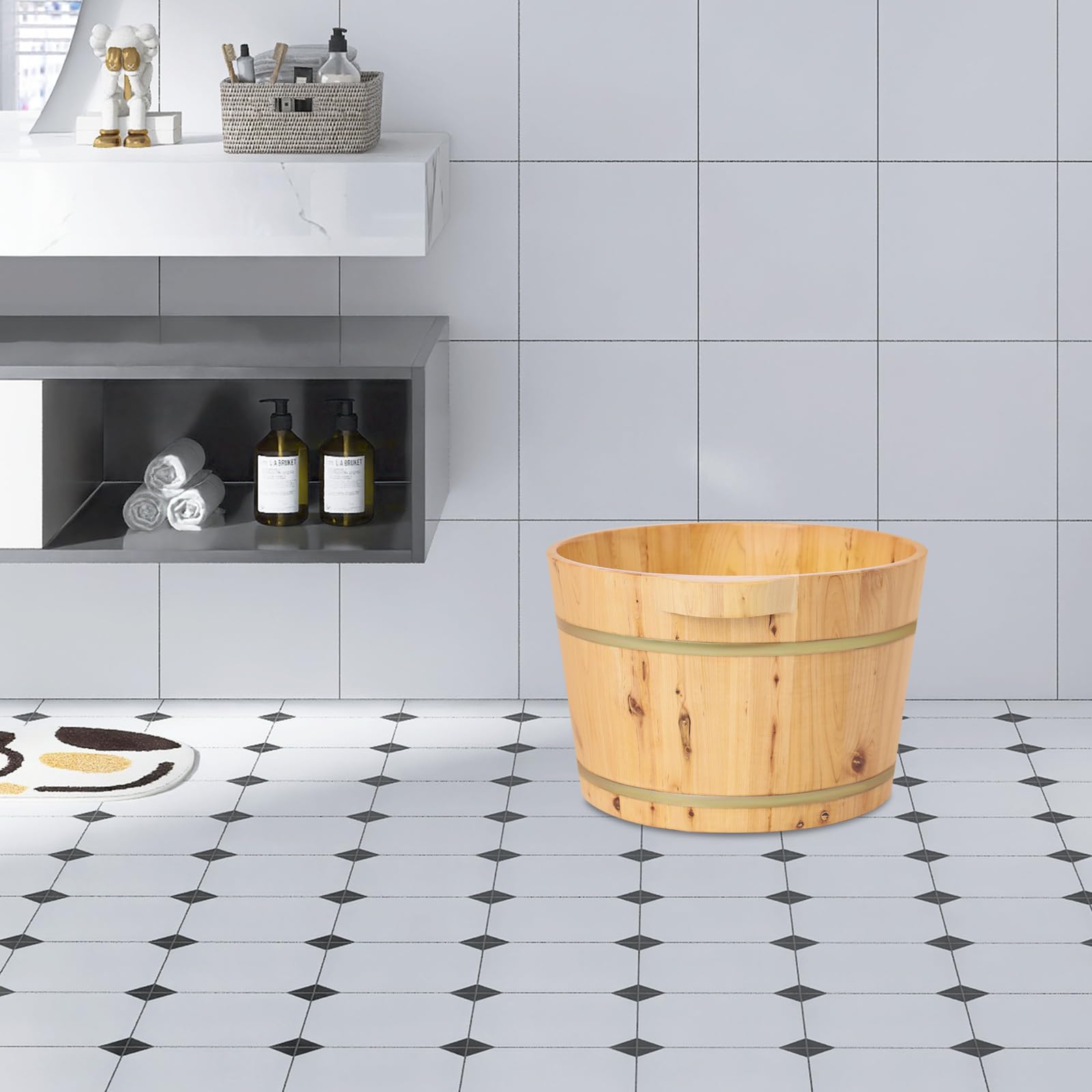 Cubeta de pies y baño de pies de madera de ciprés 36,5 x 25 cm | Cuencos para pedicura y spa, portátiles y reutilizables, ideales para sauna y hotel