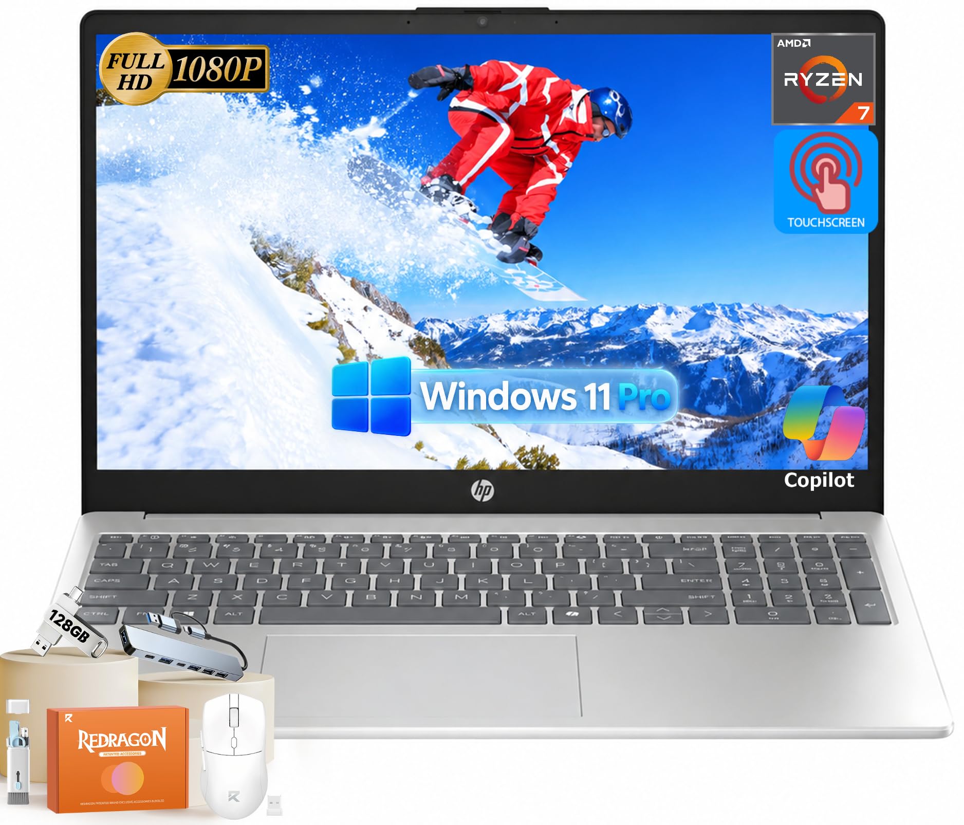 HP 15.6" Touchscreen Laptop, Ryzen 7 7730U Up to 4.5GHz, 32GB RAM 1TB SSD
