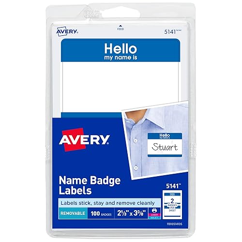 Avery Customizable Name Tags, Hello My Name is, White, Blue