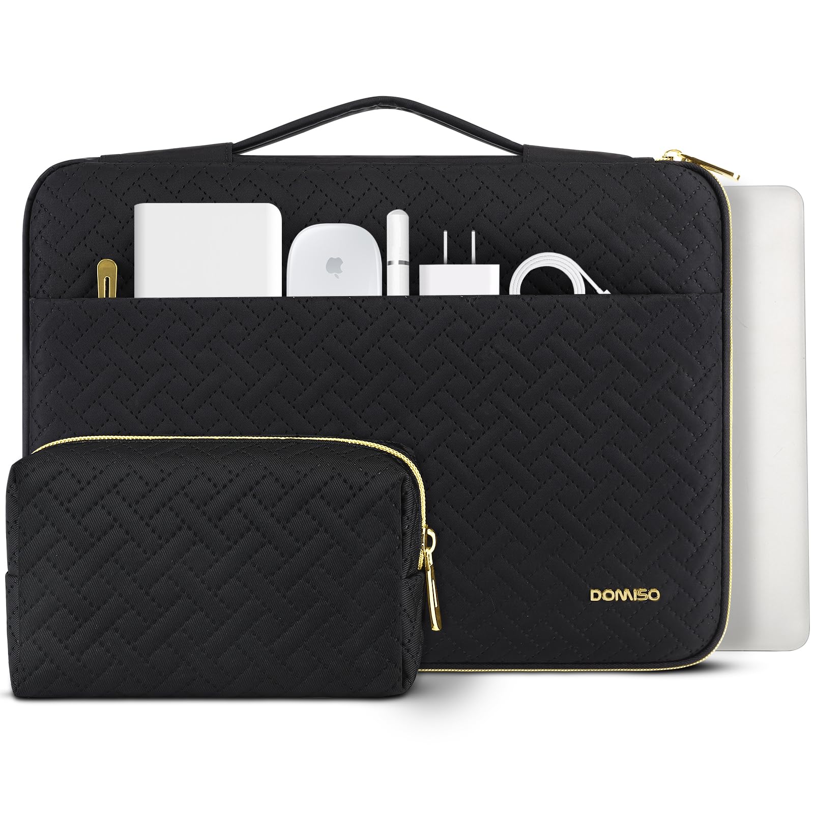 DOMISO Funda para Portatil Ordenador 14 Pulgadas,MacBook Air 15 M4 M3 M2 2025/MacBook Pro,Bolsa para 14-15 Pulgadas Lenovo,HP,DELL,ASUS Chromebook,Laptop PC Case Sleeve con Asa,Negro