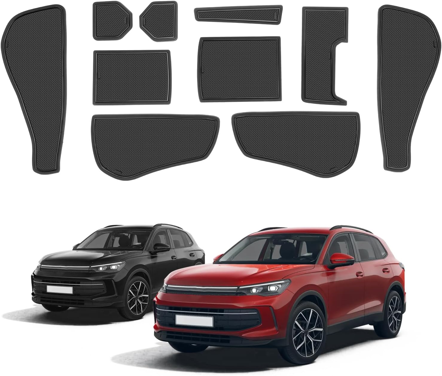2026 Tiguan Door Slot Mats - 10 Pcs Black Center Console Liner for 2025-2026 VW Tiguan Accessories - Non-Slip Cup Holder Mat PVC Protection for 2025 2026 Volkswagen Tiguan Interior