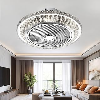 Ceiling Fan with Lamp, Crystal Ceiling Fan with LED Light, 72W Modern LED Dimmable Ceiling Light,Adjustable Wind Speed, with Remote Control,Restaurant Bedroom Decoration Indoor Fan Lighting (A)