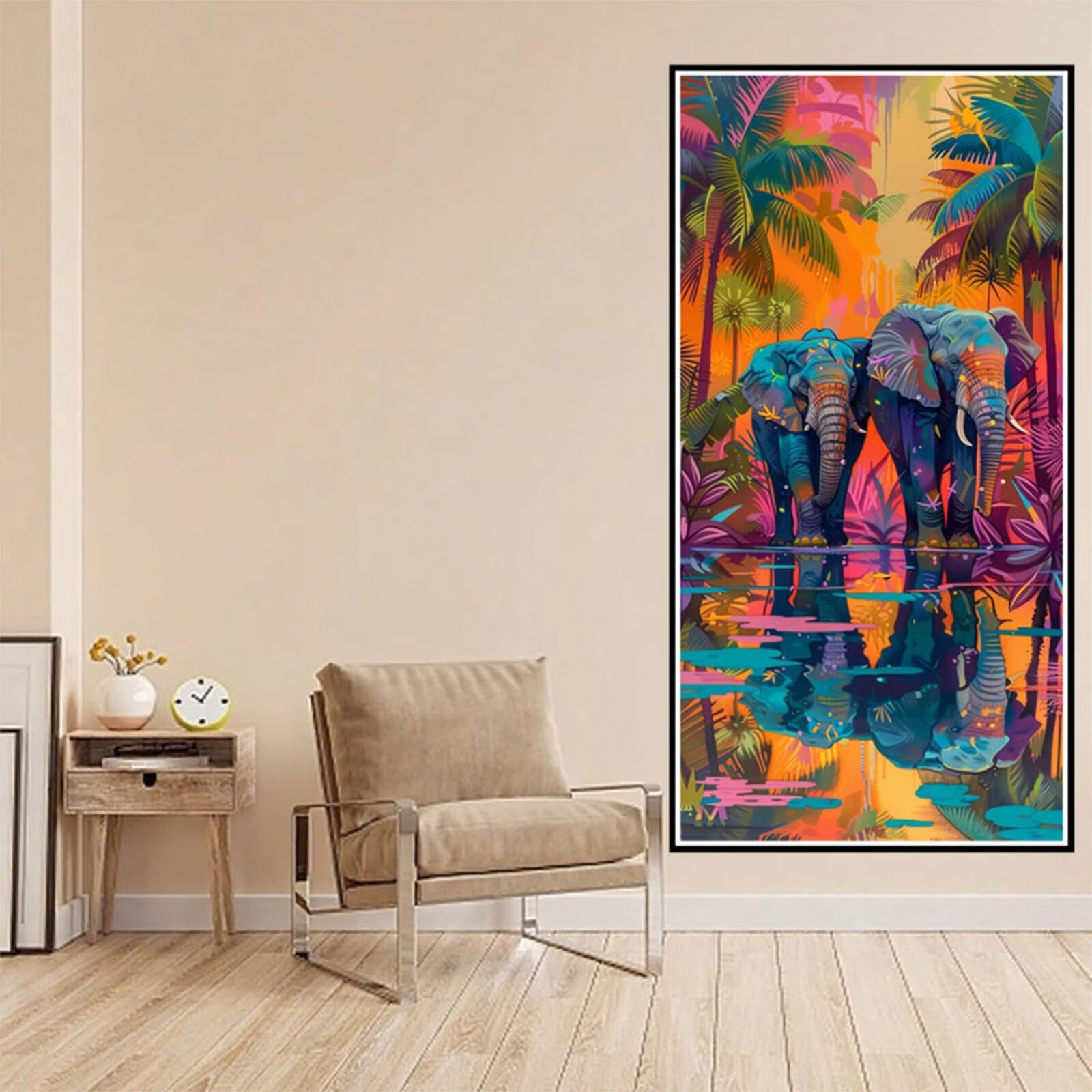 Diamentowe malowanie słoń dorośli diament, 5D diamentowe rysunki drzewa kokosowe obrazy diamentowe, 100 x 200 cm diament sztuka haft krzyżykowy puzzle rękodzieło, dekoracja ścienna J2-1307