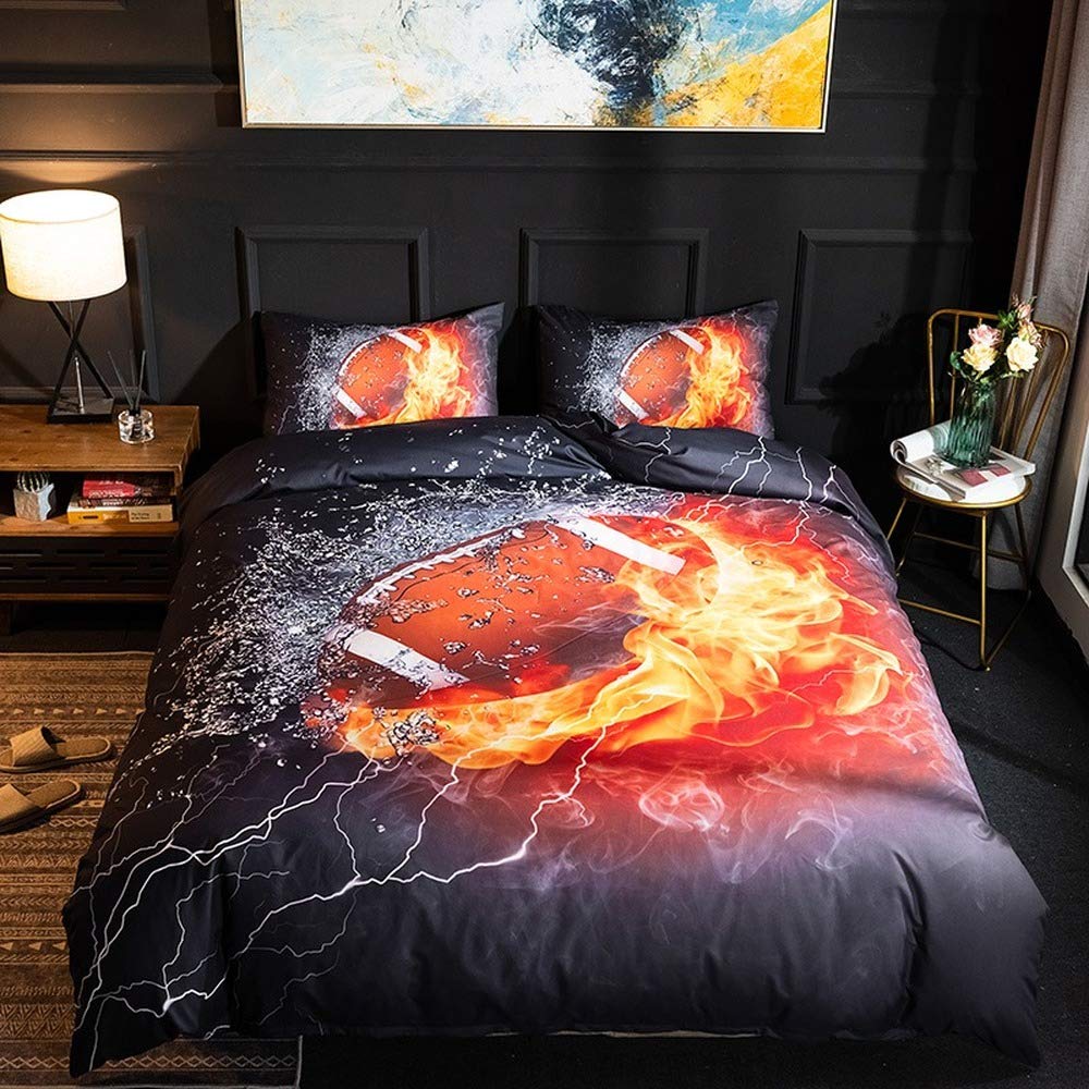 Rugby housse de couette 210x210 cm anti-plis et facile à laver pour lit enfant