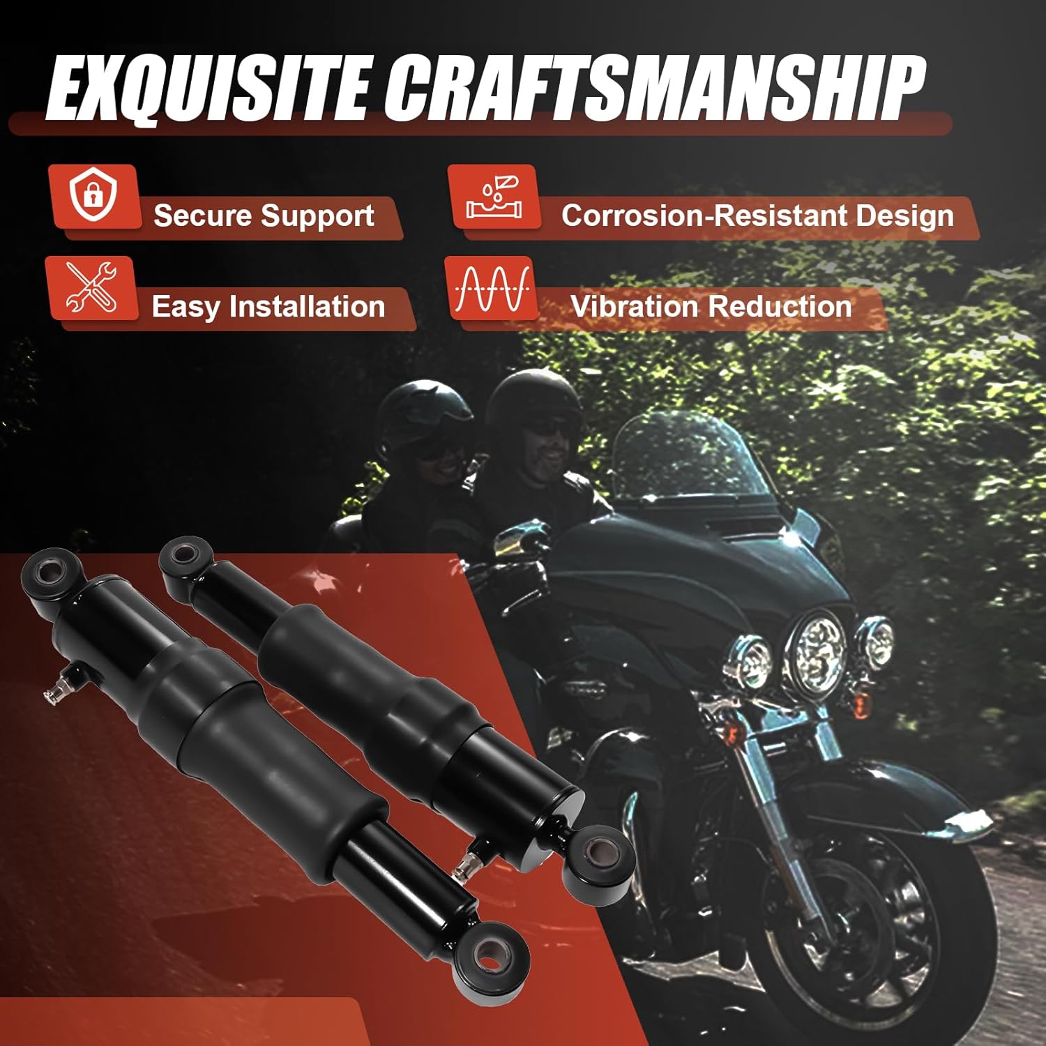 GlobalPrince Rear Air Ride Suspension Kit Compatible with Harley Davidson Touring 1984-2023 Road King 1994-2023 Road Glide 1998-2023 Street Glide 2006-2023 Electra Glide 1984-2005 Replace DA-SRD747-PR