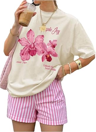 OYOANGLE Women Summer Outfit 2 Piece Floral Print Casual Pajamas Lounge Set