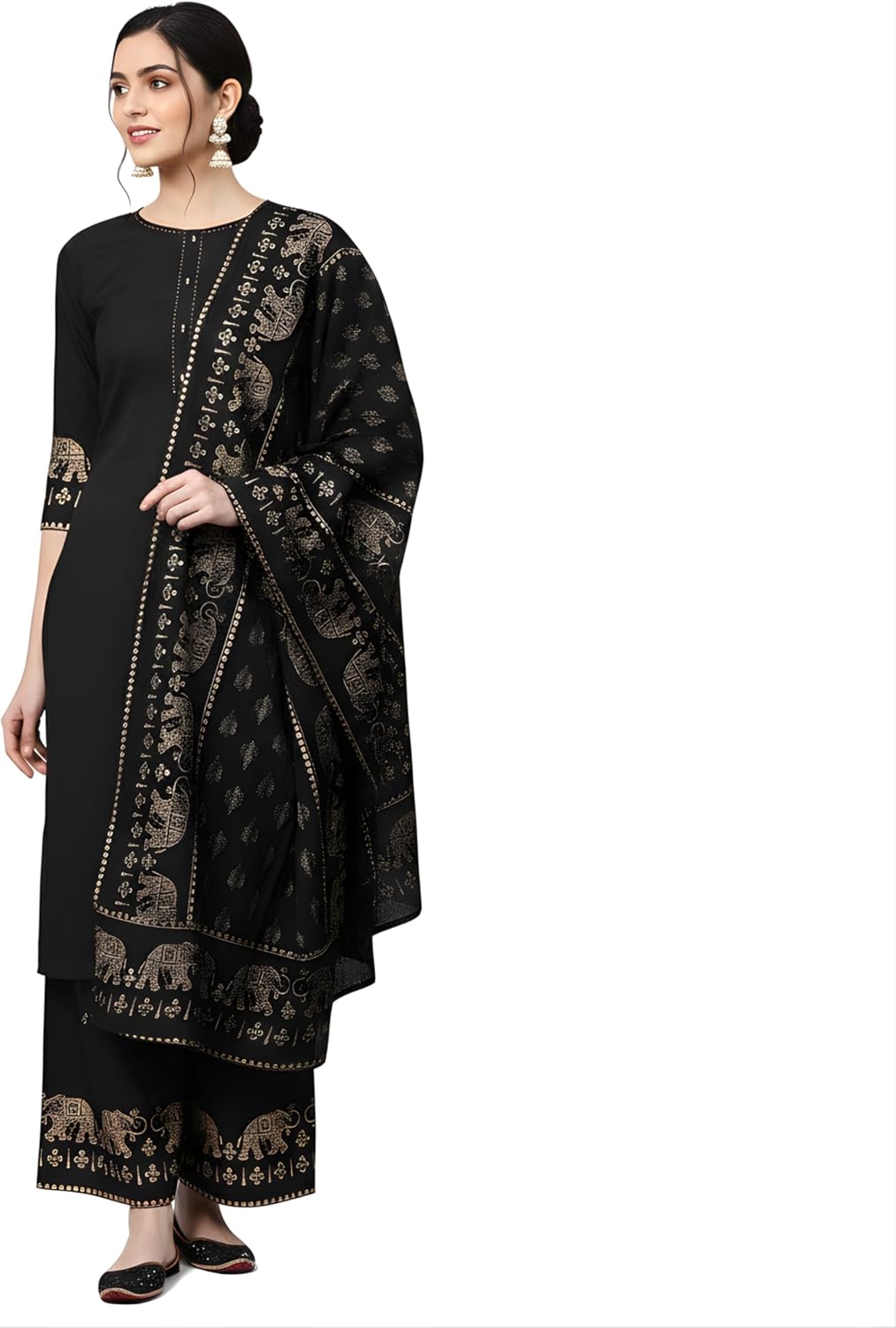 Women's Black Kurta Palazzo Set with Dupatta