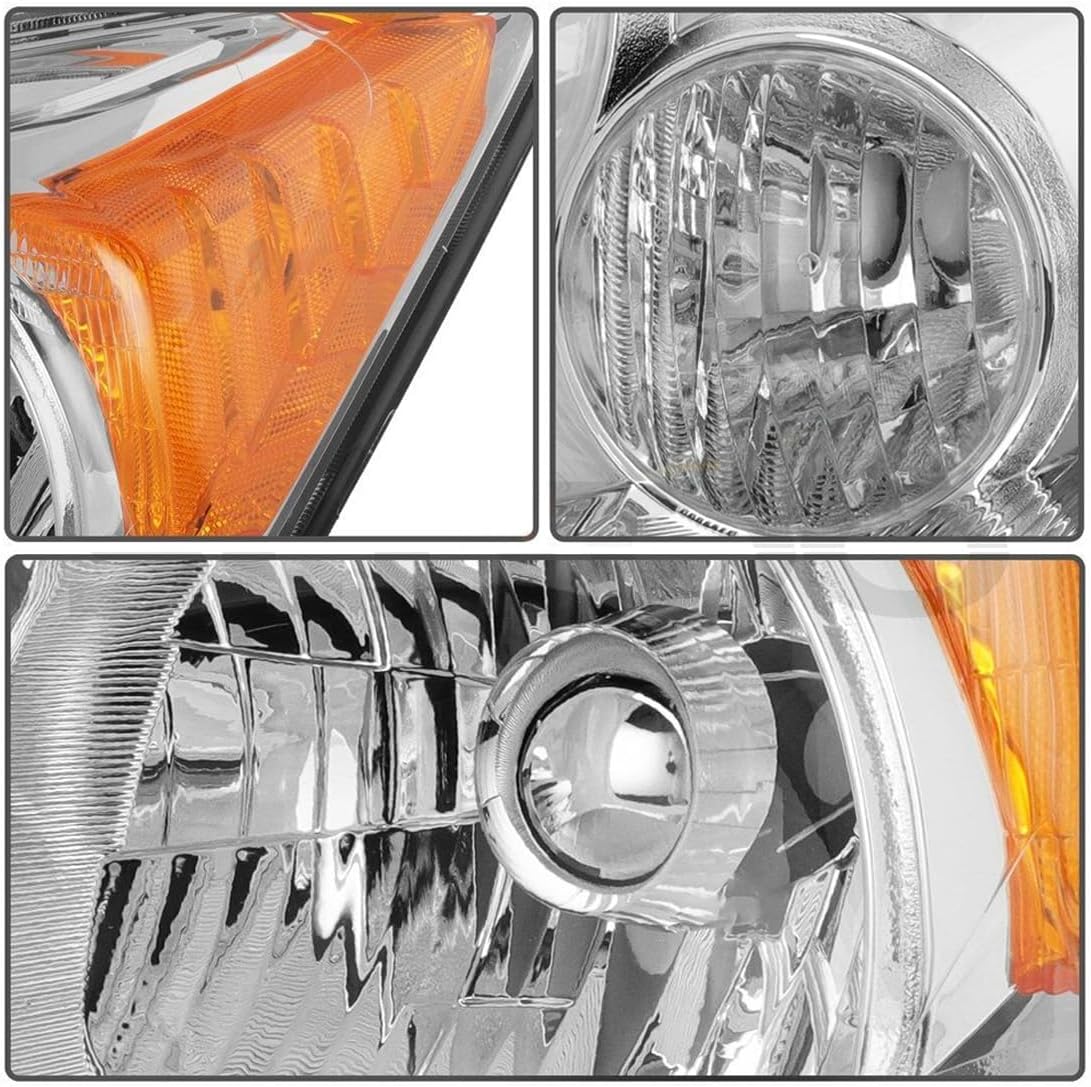 Headlight Assembly Fit for 2007-2011 Honda CR-V,Halogen Headlamp Compatible with CRV 2007 2008 2009 2010 2011 Chrome Housing Amber Reflector Replacement Driver Passenger Side