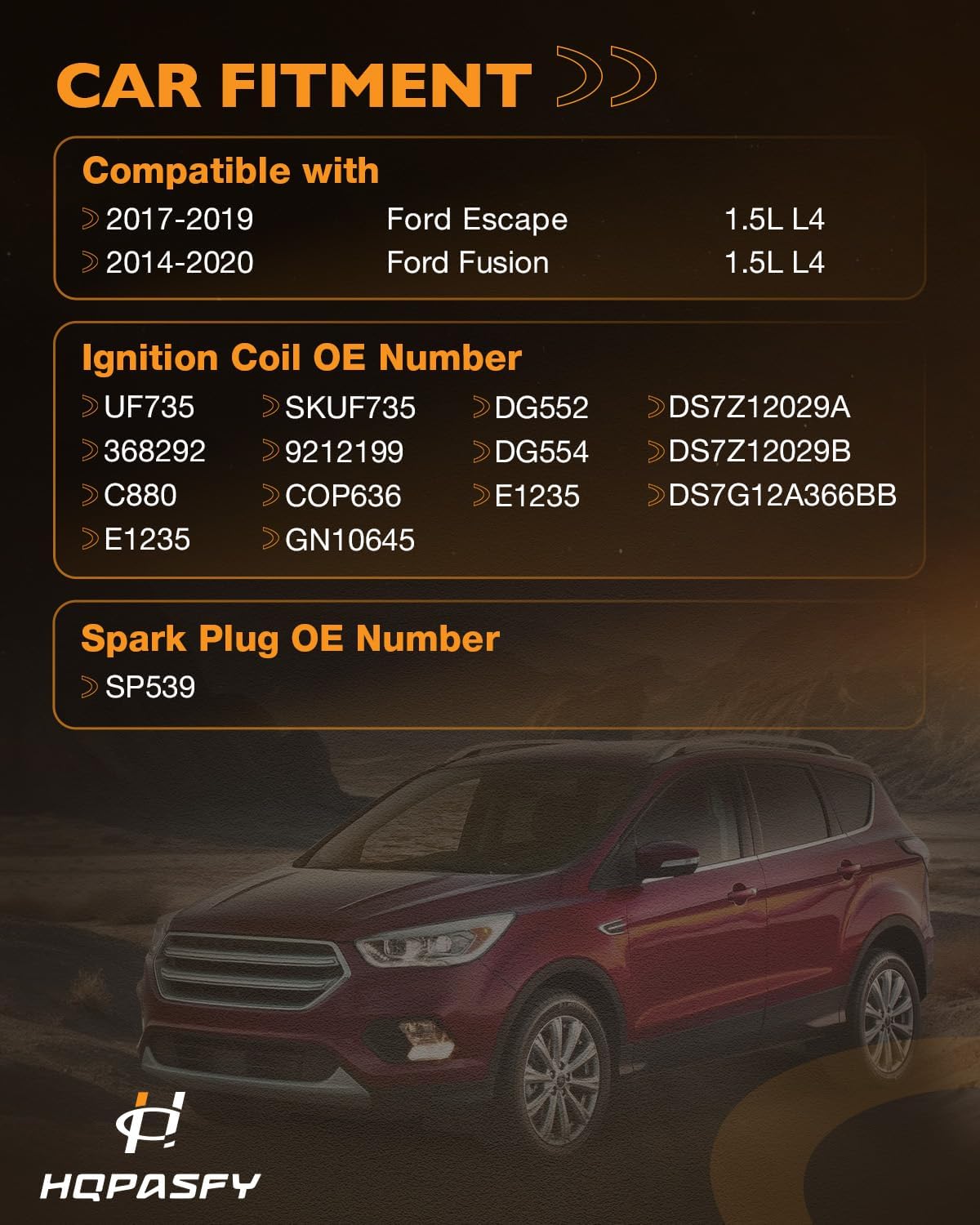 UF735 Ignition Coil and Spark Plug Set of 4 Compatible with 2017-2019 Ford Escape and 2014-2020 Ford Fusion 1.5L/L4 Replace UF735, DG552, 368292, DS7Z12029A