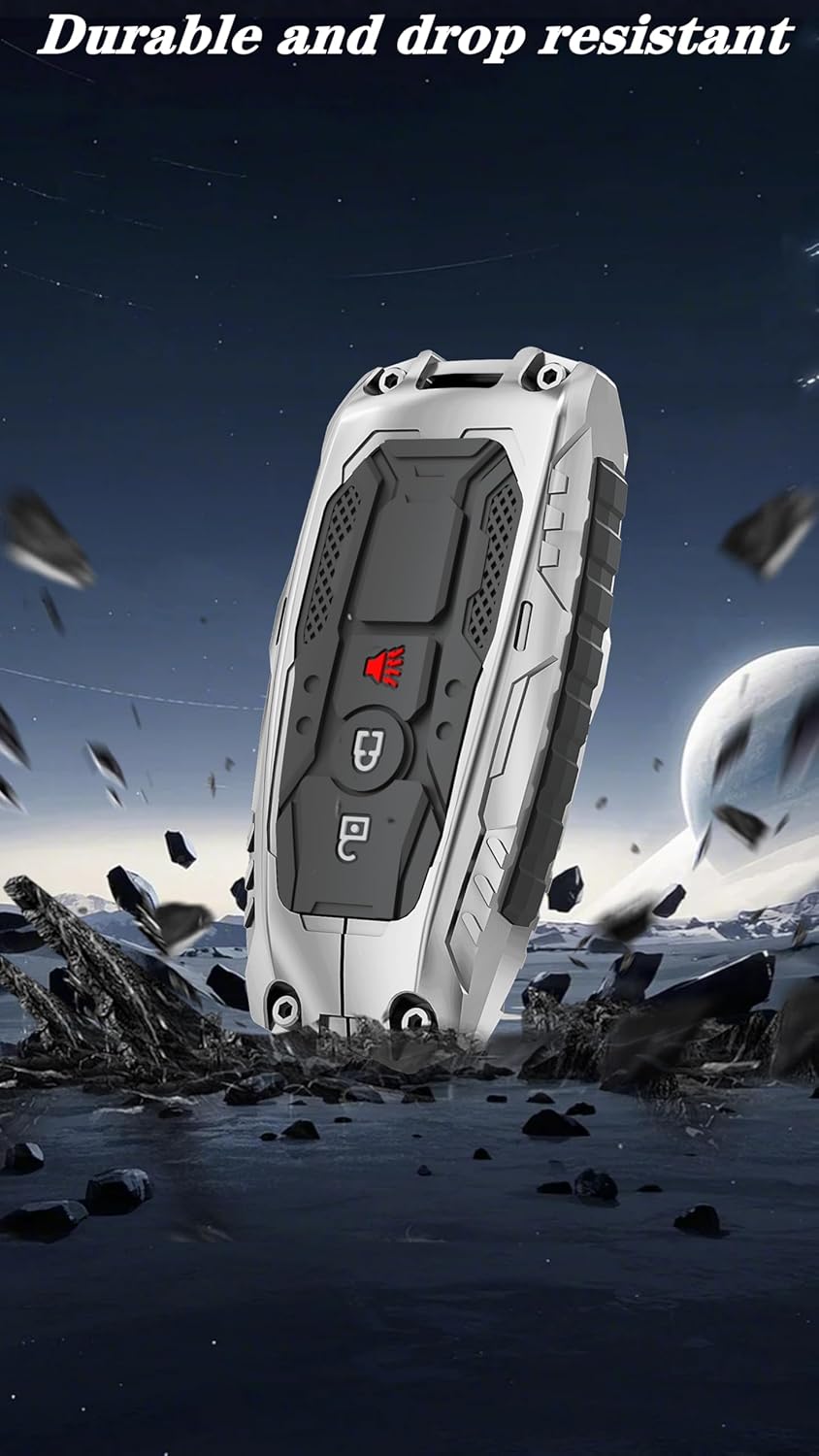 Heavy Key Fob Cover for Ford, Key Fob Case Protector Accessories Fits for Ford 2018-2024 Explorer Edge Bronco F-150 Fusion Maverick Mustang Escape Ranger F250 Expedition Transit (3 Buttton-Silver)