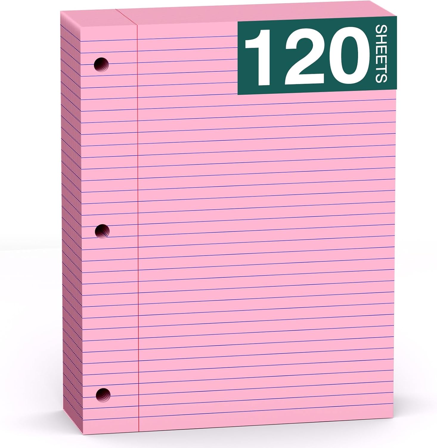 Pink Note Pads 8 X 10.5 Loose Leaf Paper, 120Sheets, 3 Hole Punched Lined Paper, College Ruled 8 X 10.5 Notebooks, 10-1/2″ X 8 Binder Writing Pads, Filler Paper for Office, School Supplies