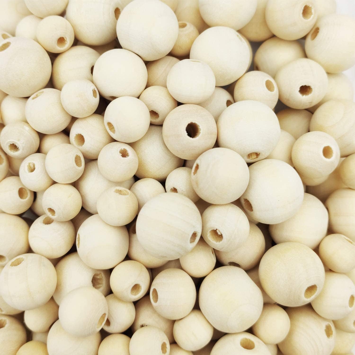 Pojah 950pcs Wooden Beads for Crafts, 7 Sizes Unfinished Natural Wood Beads,