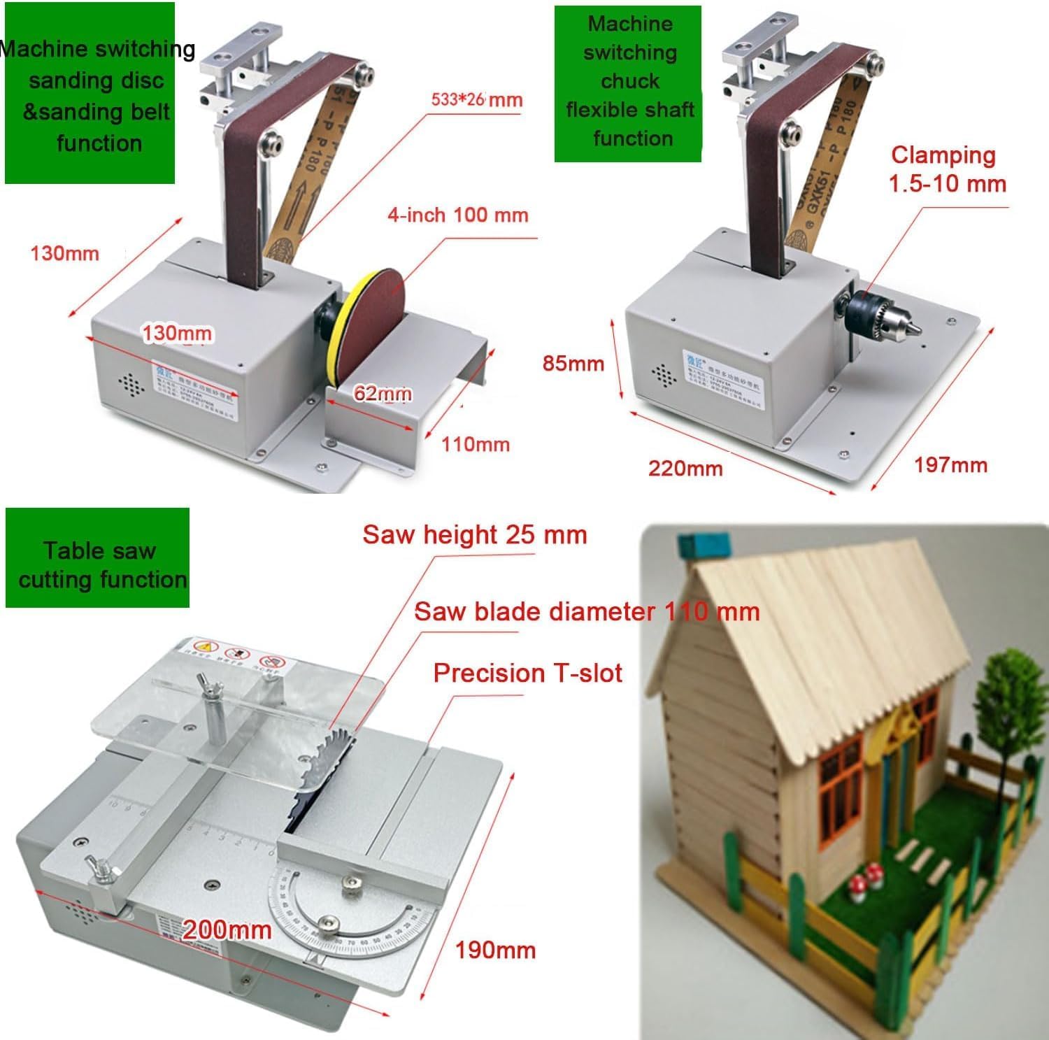 360W Multi-function Belt Sander, Mini Table Saw Cutting Machine,Speed Adjustable Polishing Sanding Knife Sharpener, for Wood Plastic Acrylic, DIY Handmade