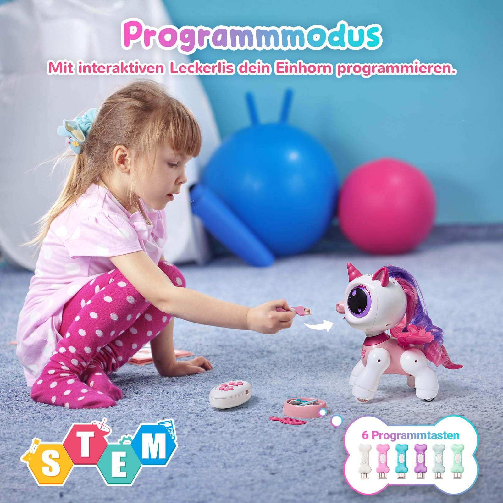 SGILE Roboter Kinder, Einhorn Geschenke für Mädchen, Ferngesteuertes Einhorn Spielzeug mit LED-Augen und Musik, Programmierbarer RC Roboter mit Gestensteuerung für Kinder Geburtstag 3 4 5 6 7 8 Jahre