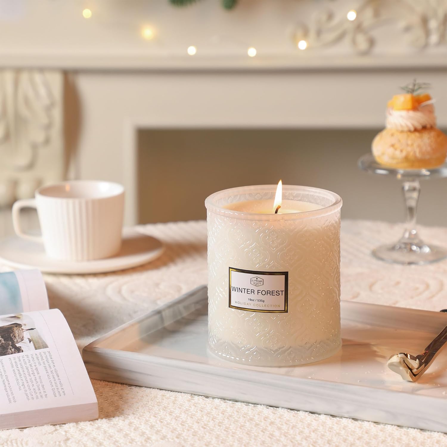 Winter Candles, Winter Forest Candle, 19oz Large White Candles for Xmas Home Decor, Christmas Gifts for Women, Winter Forest Scented Candle, 88 Hours Burning Time, Xmas Table Decor - Image 4