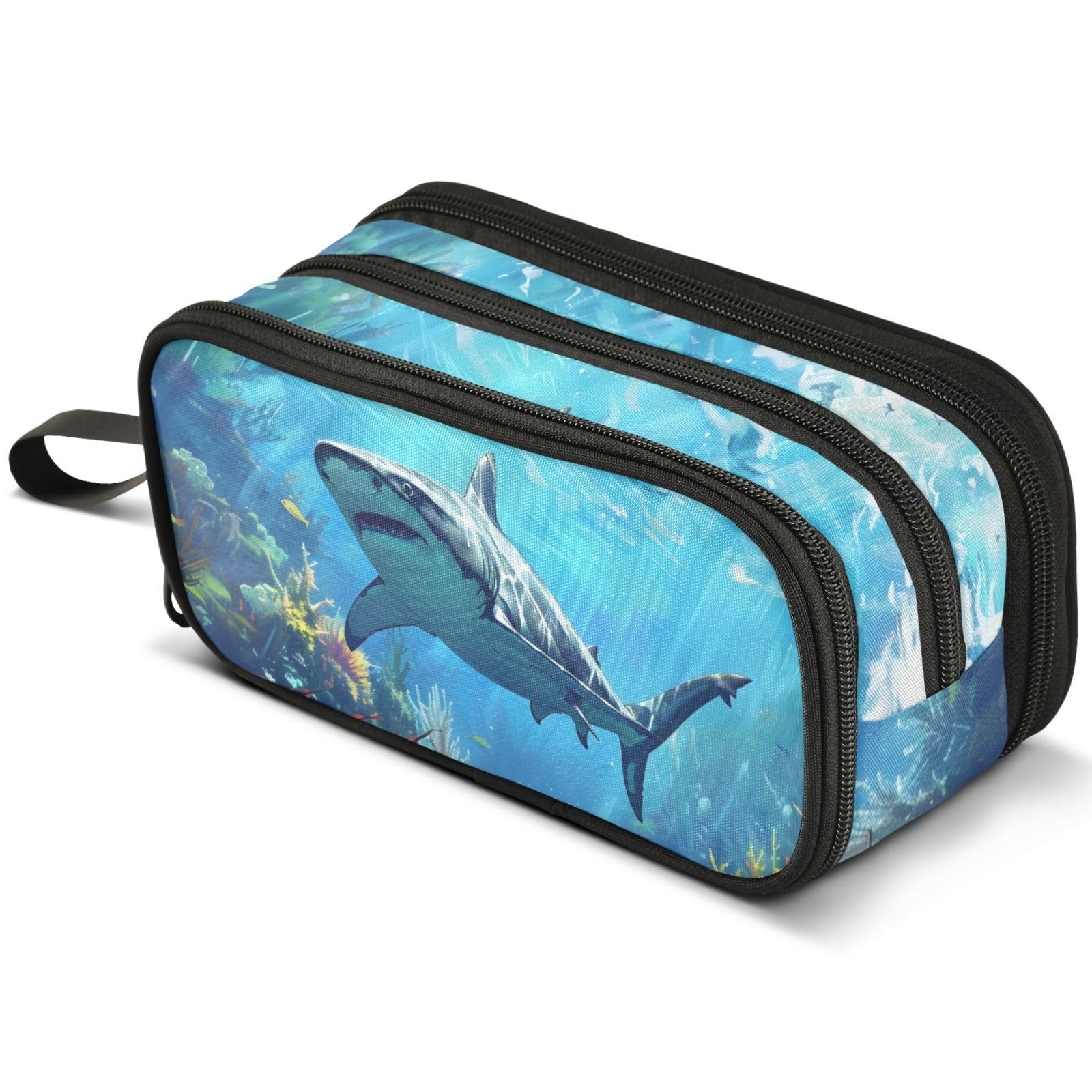ALAZA Shark Ocean Large Pencil Case, Pen Pouch Pencil Bag with 3 Compartments Pen Holder Organizer Stationery Bag โ image 1