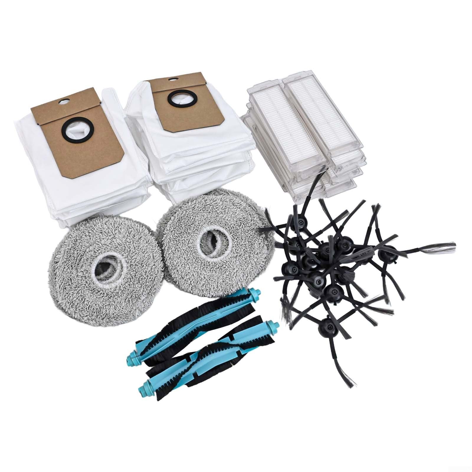 Partes de aspiradora para Cecotec para conga 11090, incluye 2 cepillos principales, 12 cepillos laterales, 12 filtros, 12 paños de fregona, 12 bolsas de polvo de plástico, nailon, microfibra