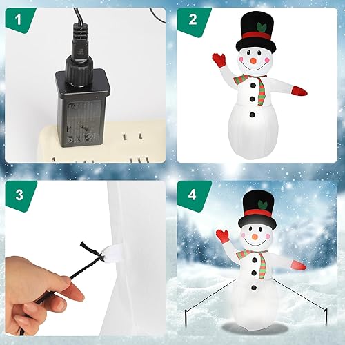 Miniatura 5 de Muñeco de nieve inflable de Navidad de 8 pies, muñeco de nieve suave con luces LED, inflado automático, decoración de patio para césped, jardín,