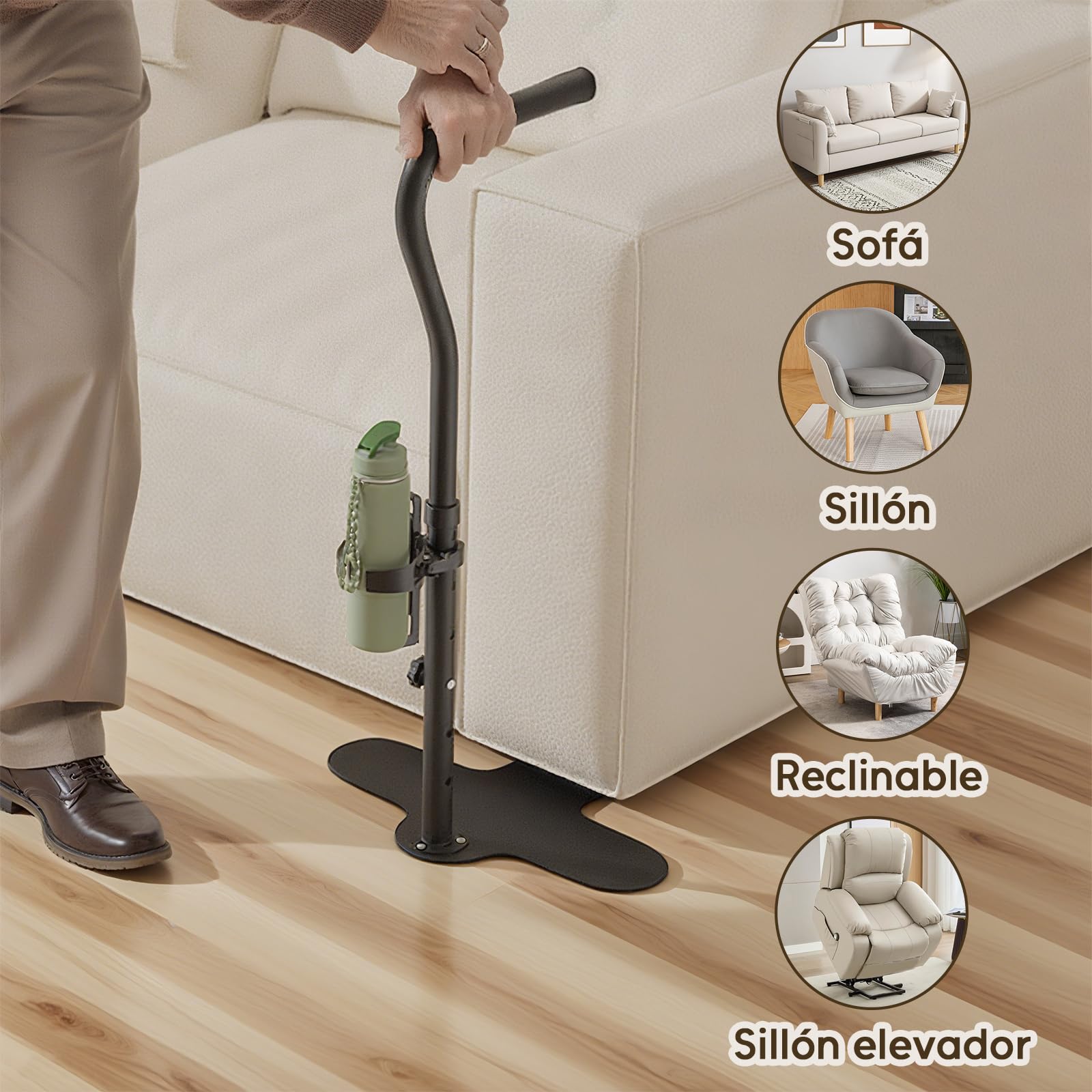 Ayuda de pie para ancianos con portavasos, dispositivos de asistencia de pie ajustables en altura, barra de agarre de seguridad para sofá o silla, riel de asistencia para la vida diaria para personas