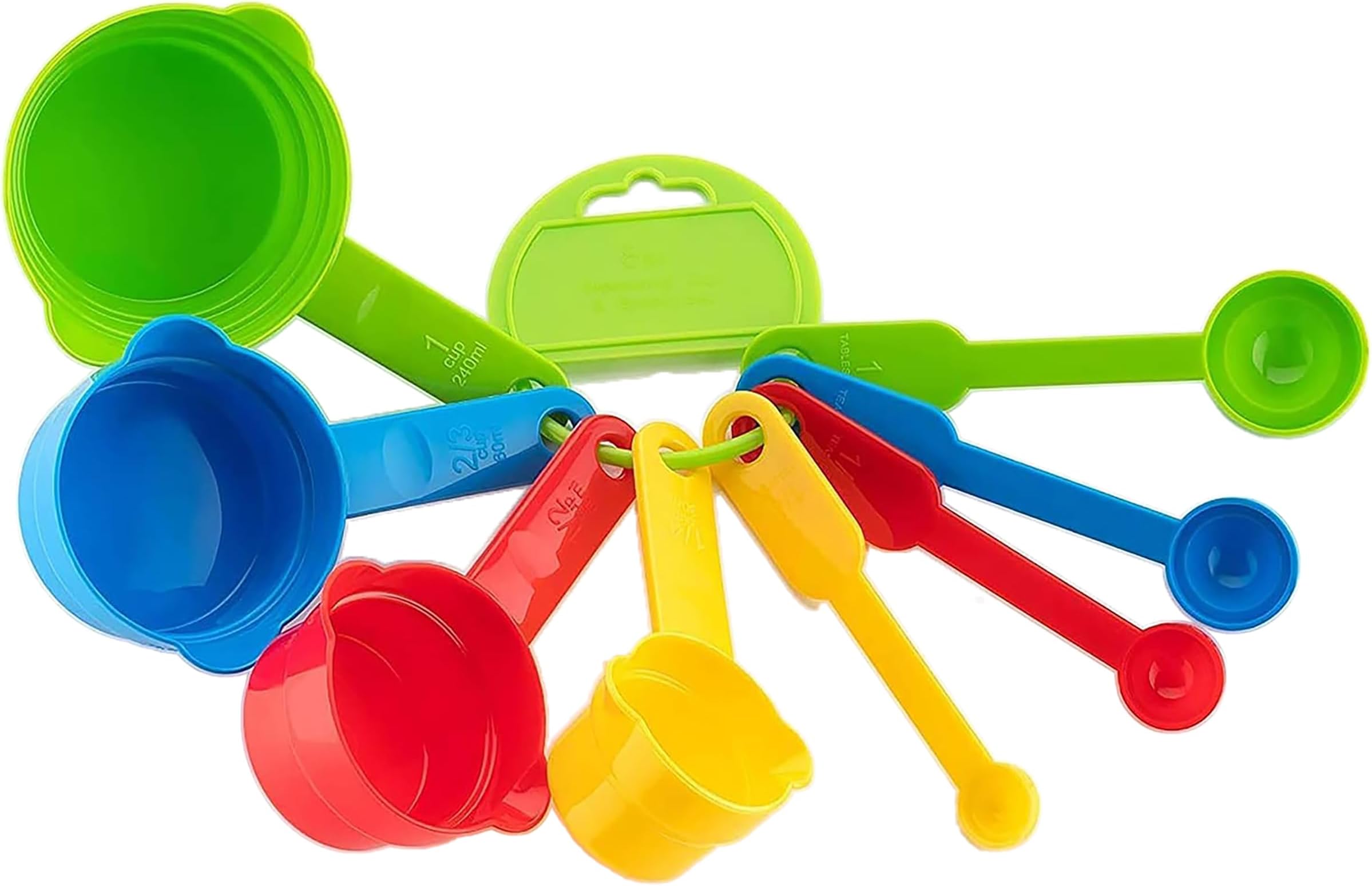 FlorawarePlastic Measuring Cups and Spoons for Kitchen Cake Baking and Cooking Teaspoon Tablespoon Spoon Accessories Tools Set Multicoloured, 8 Pcs, MULTISIZE, RXZER40