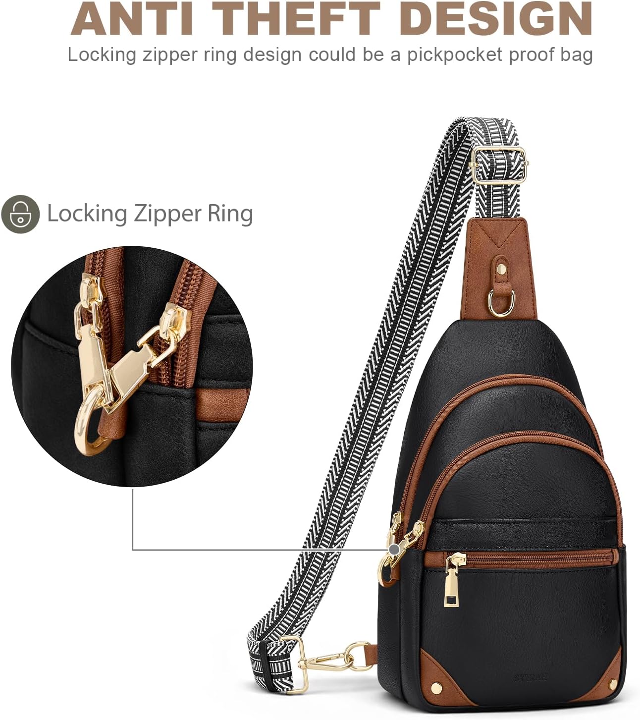 Anti Theft Crossbody Bags for Women, RFID Sling Bag Travel Purse, RFID Cross Body Purses Chest Bag for Travel Black Brown - Image 5