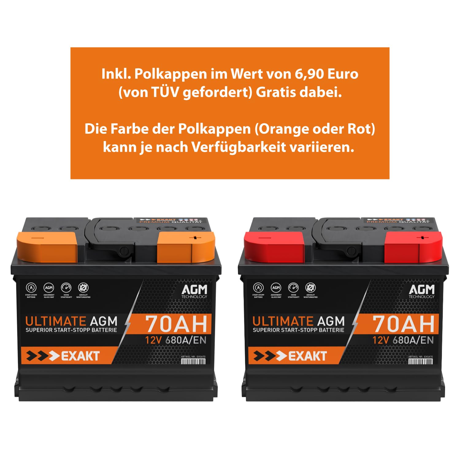 Exakt AGM Batterie 70Ah 12V Start-Stop Autobatterie VRLA ersetzt 60Ah 65Ah