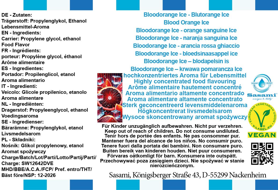 Bloodorange Ice - naranja sanguina Ice aroma concentrado - Vegano - Sasami - 100ml