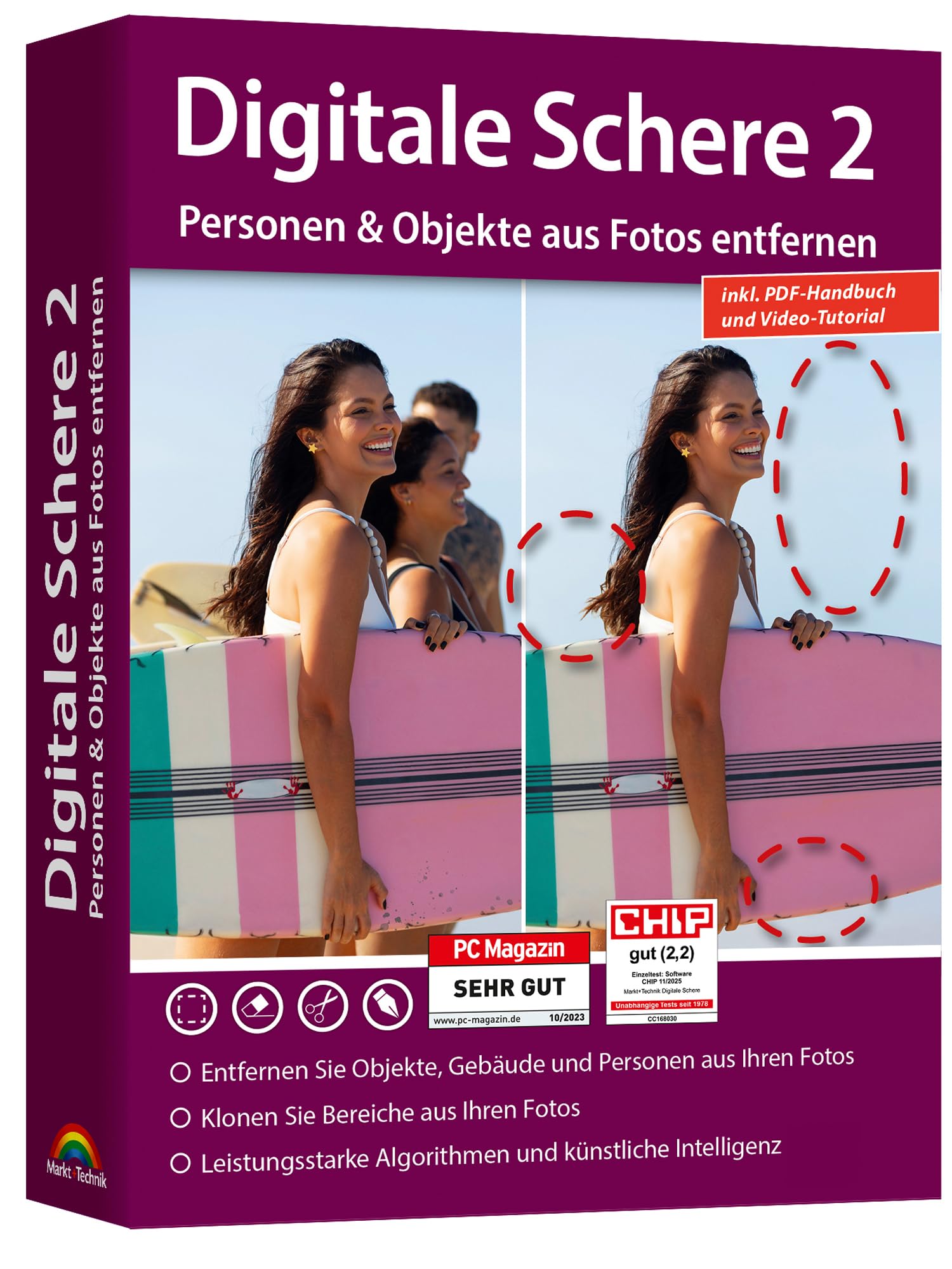 Digitale Schere 2 – Objekte & Personen aus Fotos entfernen, KI-basierte Bildbearbeitung Software für Win 11/10 – Unerwünschte Elemente löschen, Porträt-Retusche & Hintergründe tauschen