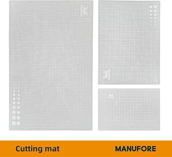 MANUFORE Gray Cutting Mat A3, A4, A5 Set with Centimeter and Inch Scale Self Healing Craft Cutting Board with 3mm 5-ply Thickness for Using Rotary Cutter, Craft Knife, Paper Knife