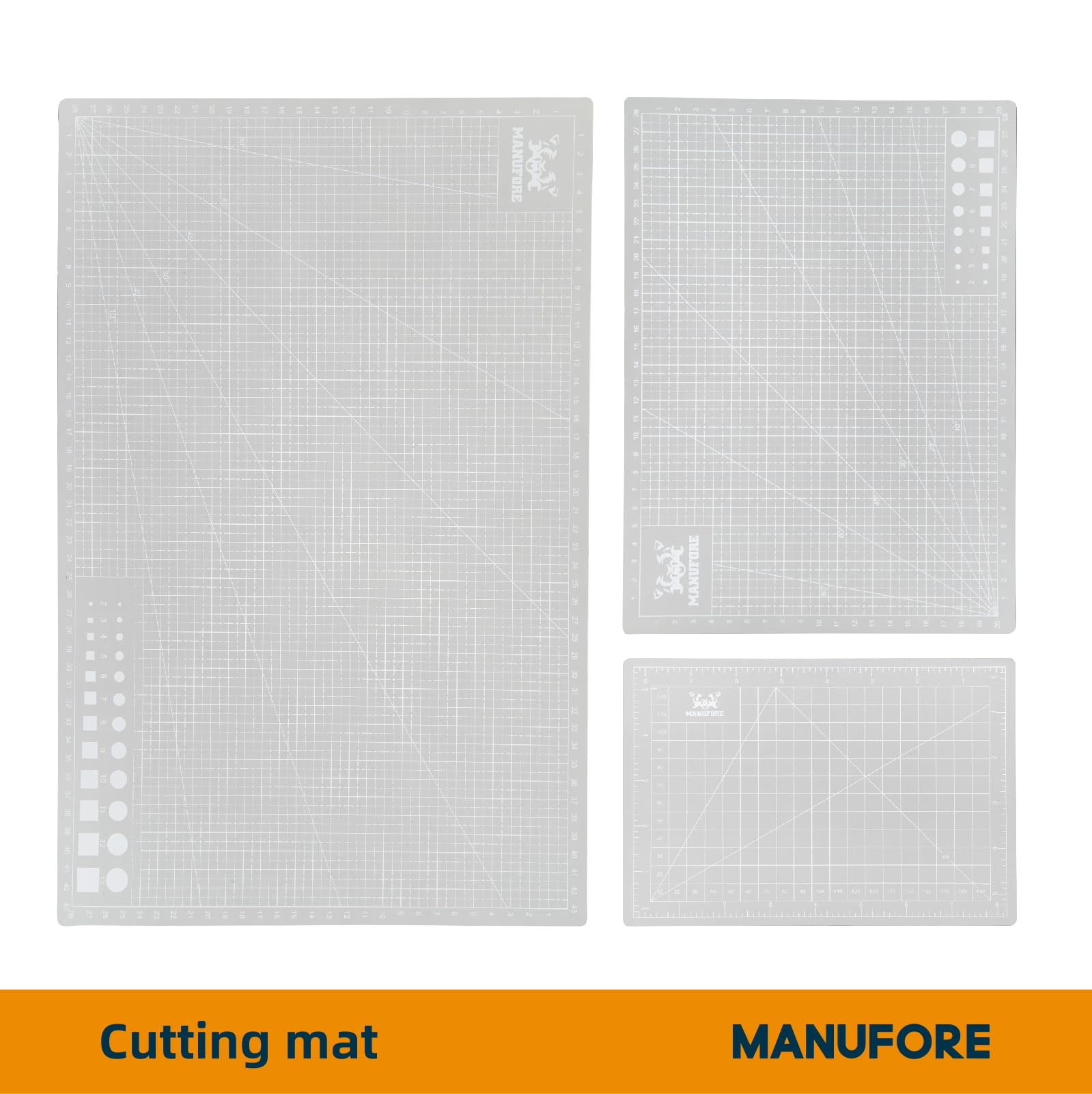 MANUFORE Lot de tapis de découpe gris A3, A4, A5 avec échelle en centimètres et en pouces, planche à découper auto-cicatrisante avec 5 épaisseurs de 3 mm pour l'utilisation d'un cutter rotatif, d'un