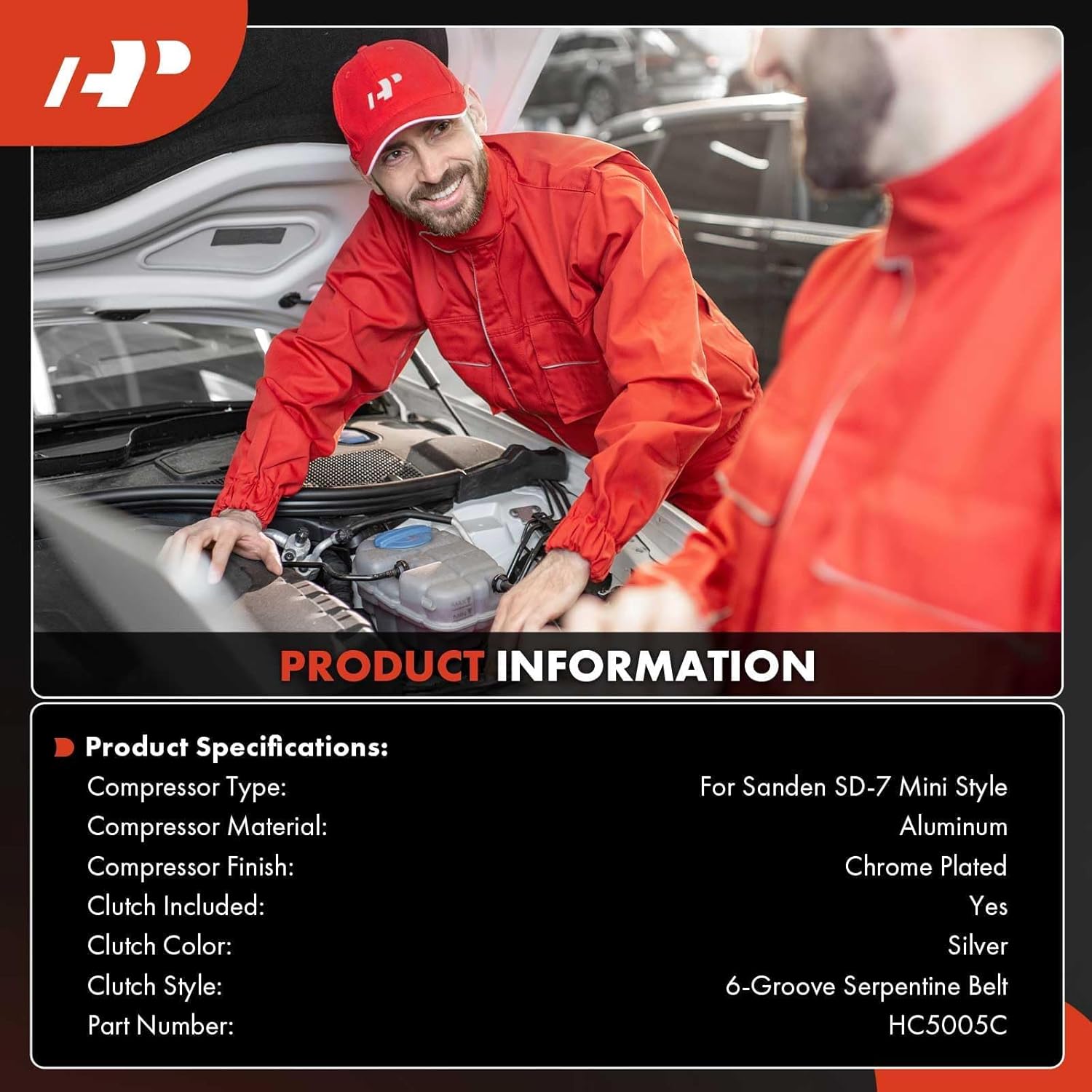 A-Premium Fit for Sanden SD-7 Mini 6PK Style, Universal A/C Compressor with Clutch, 6 Groove Serpentine Belt, Chrome Plated Aluminum Housing