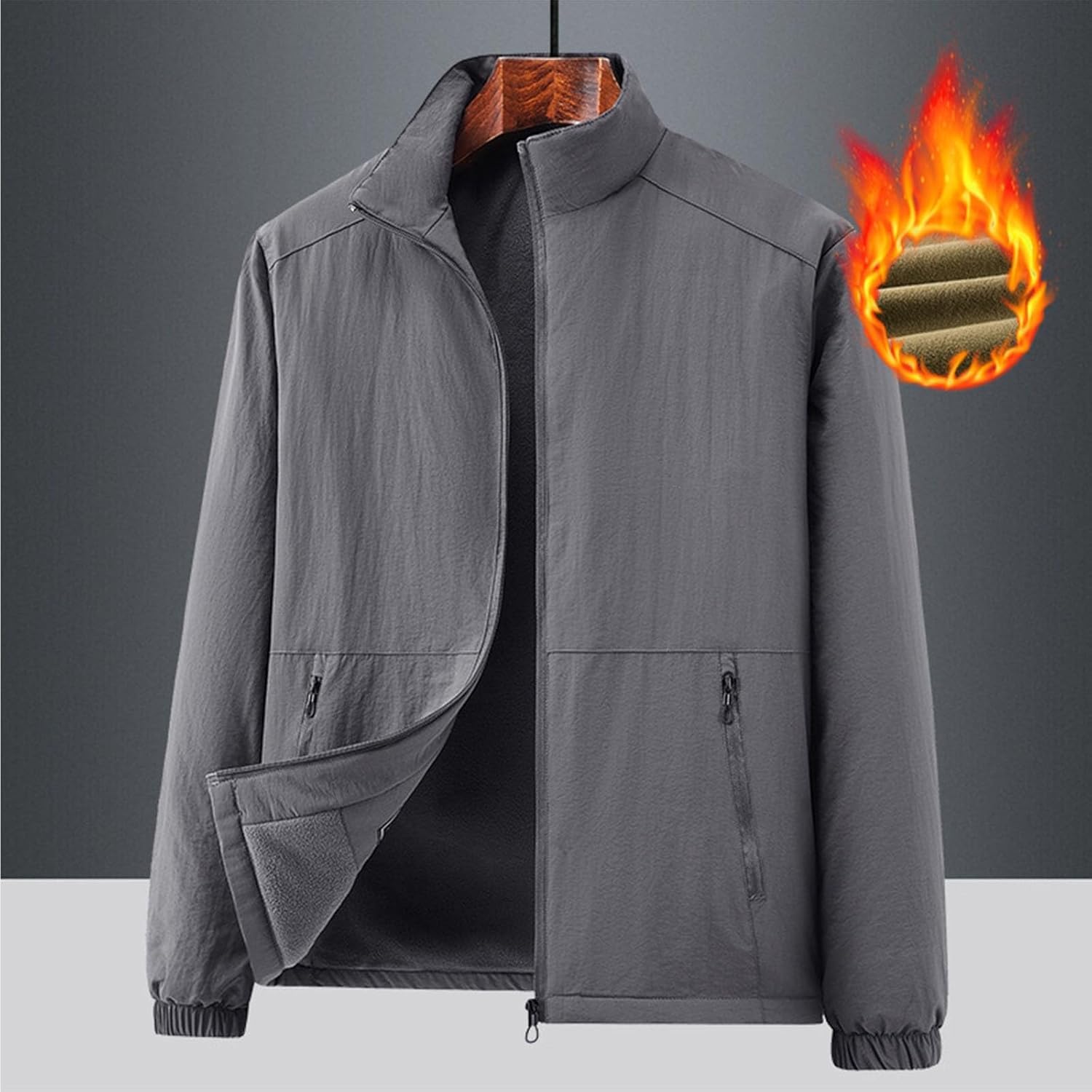 Men Thick Bomber Jacket Fleece Lined Baseball Down Jacket Windbreaker Outdoor Sports Coat