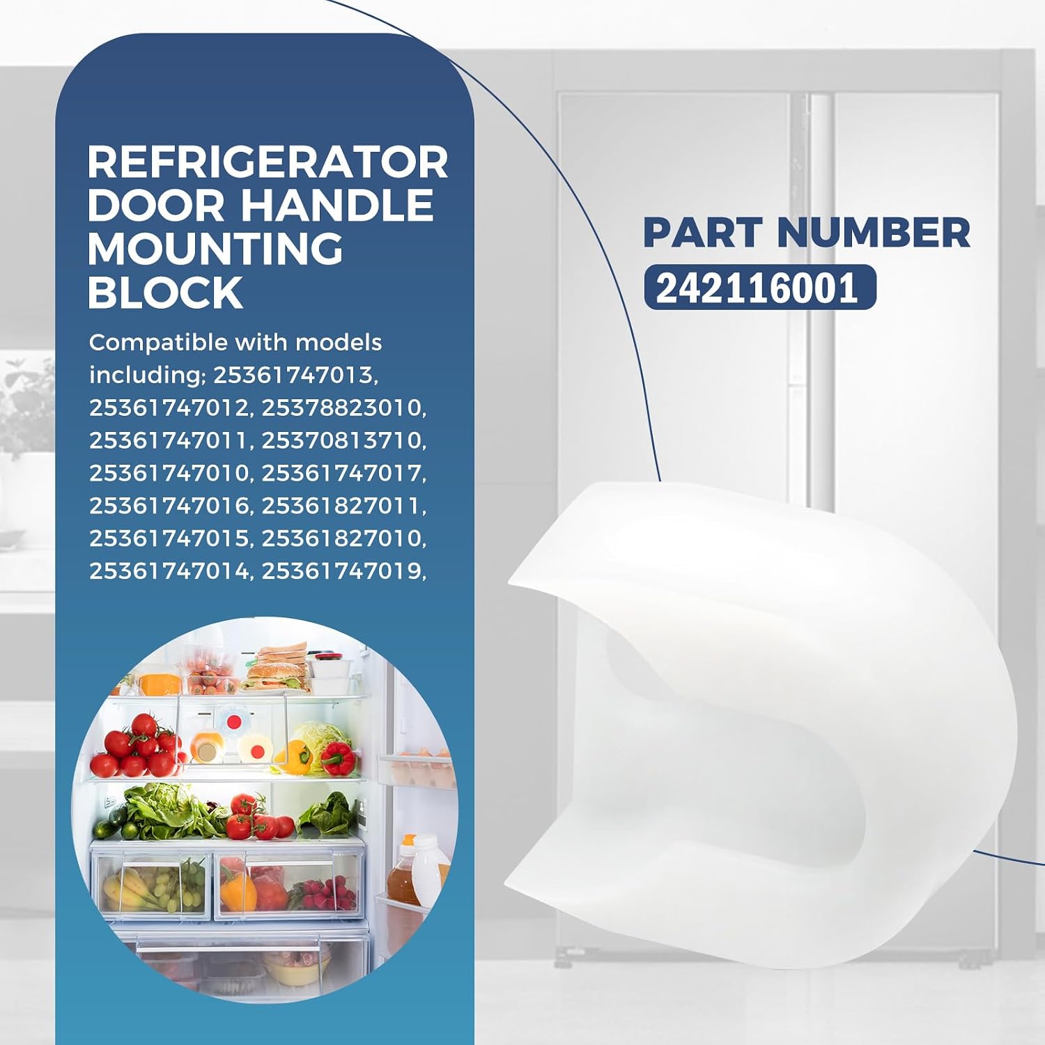 Door Handle Mounting Block 242116001 Compatible with Frigidaire Kenmore Refrigerator, Handle End Cap Mount Replaces 1793083 AP4587586 AH3408801 EA3408801 PS3408801