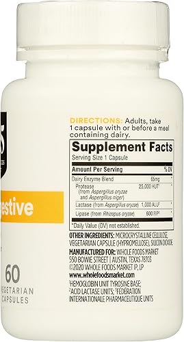 Miniatura 5 de 365 by Whole Foods Market, Enzimas digestivas lácteas, 60 unidades