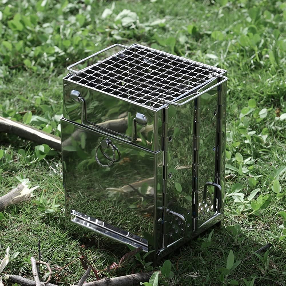Grill Burners Folding Mini BBQ Grill Portable Wood Burning Stove with Carry Bag for Backpacking Hiking Camping Picnic