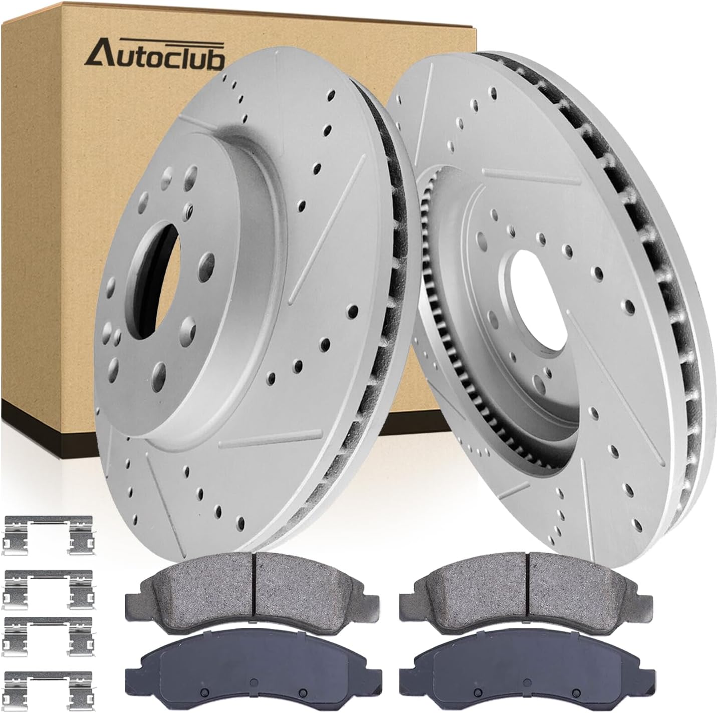 Autoclub Brake Kit for Chevy Avalanche Silverado Suburban GMC Sierra Yukon XL 1500 Brake Pads and Rotors Kit, for Cadillac Escalade Ceramic Brakes Replacement, Drilled and Slotted Front 12.99" [6-Lug]