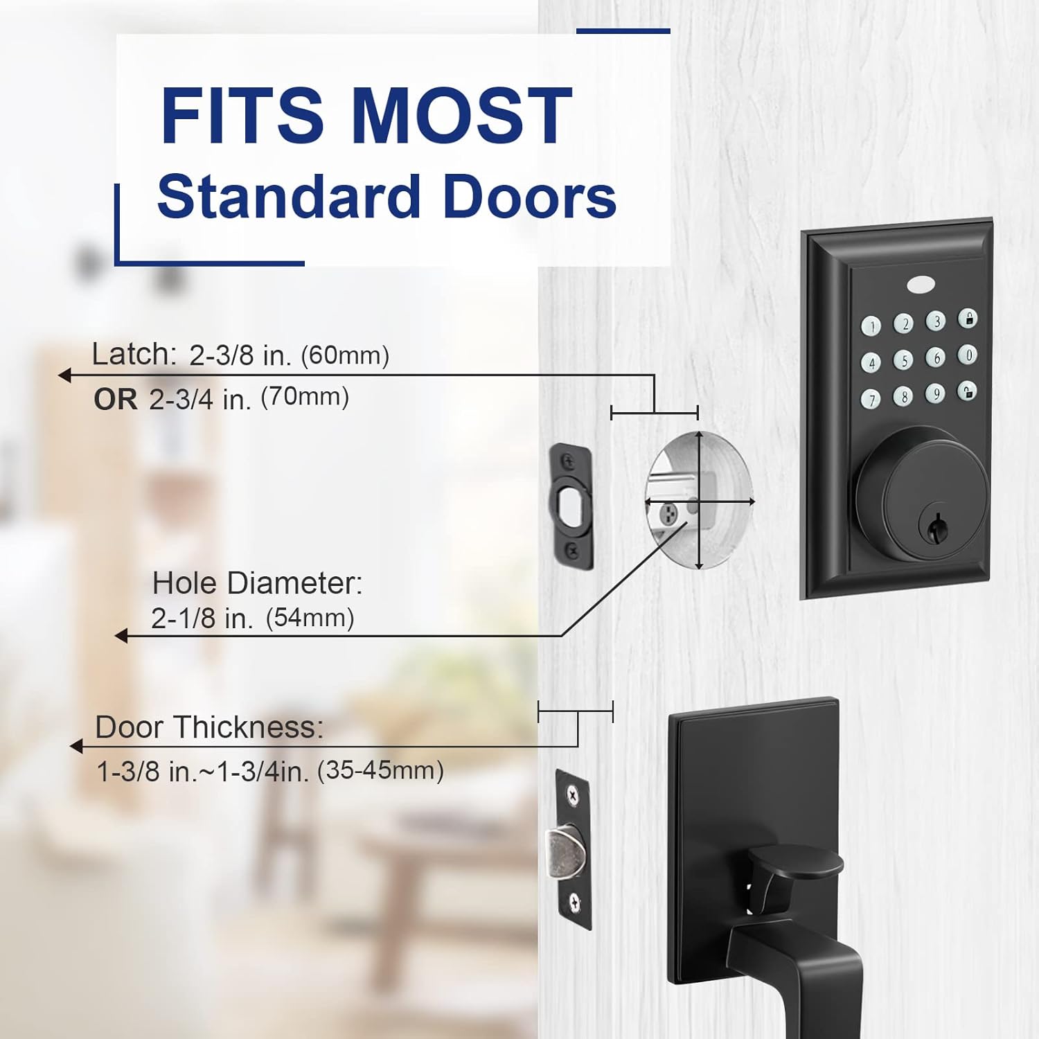KIAYACI Front Door Lock Set Door Handle Sets Black Door Handle Entry Door Locksets with Rectangle Keypad Deadbolt Single Keypad Door Lock with Handle Smart Door Locks for Front Door