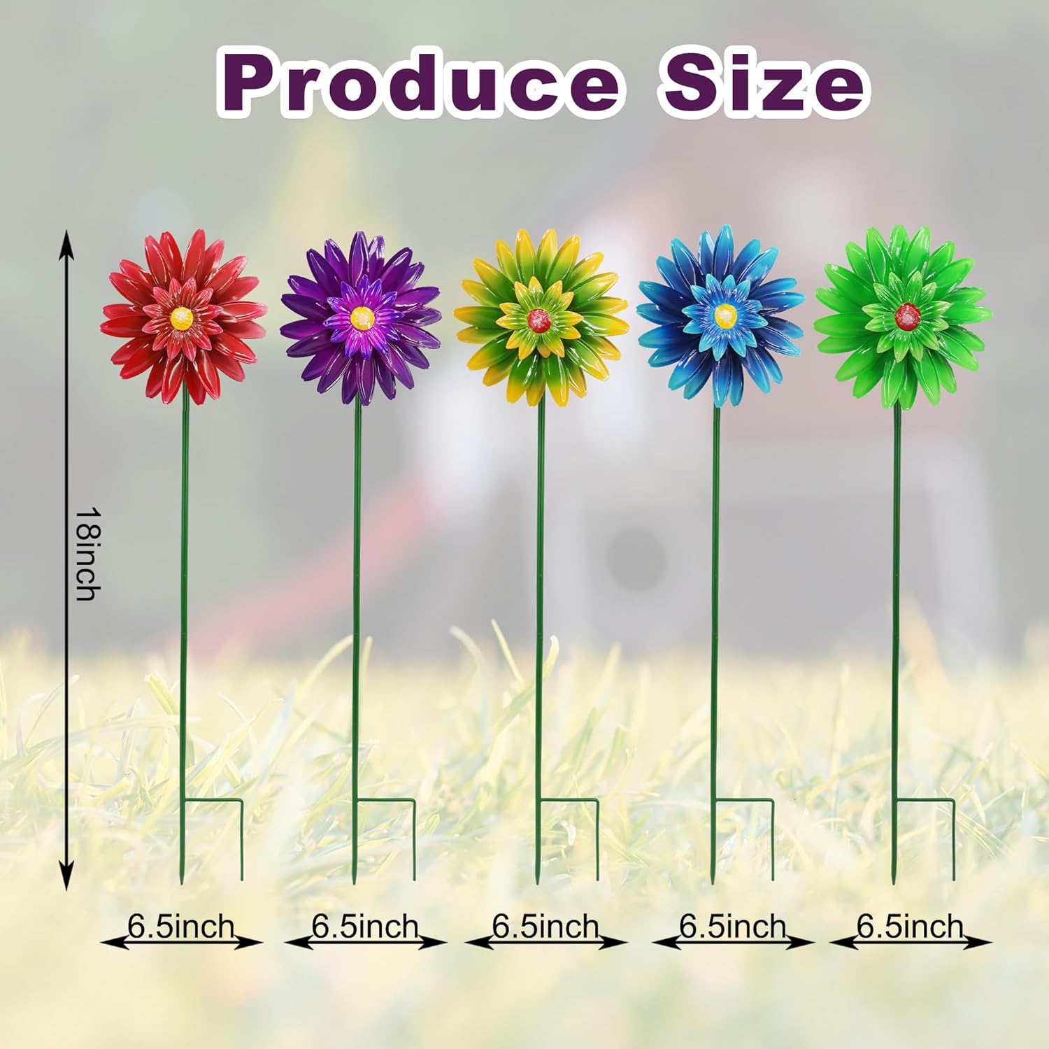 Metal Flower Wind Spinner Garden Lawn Stakes Yard Art, 27 inch Lawn Windmill Ornaments Outside Garden Decorations Outdoor for Yard, 5 Pieces Windmill Gardening Porch Outdoor Valentines Decoration Gift