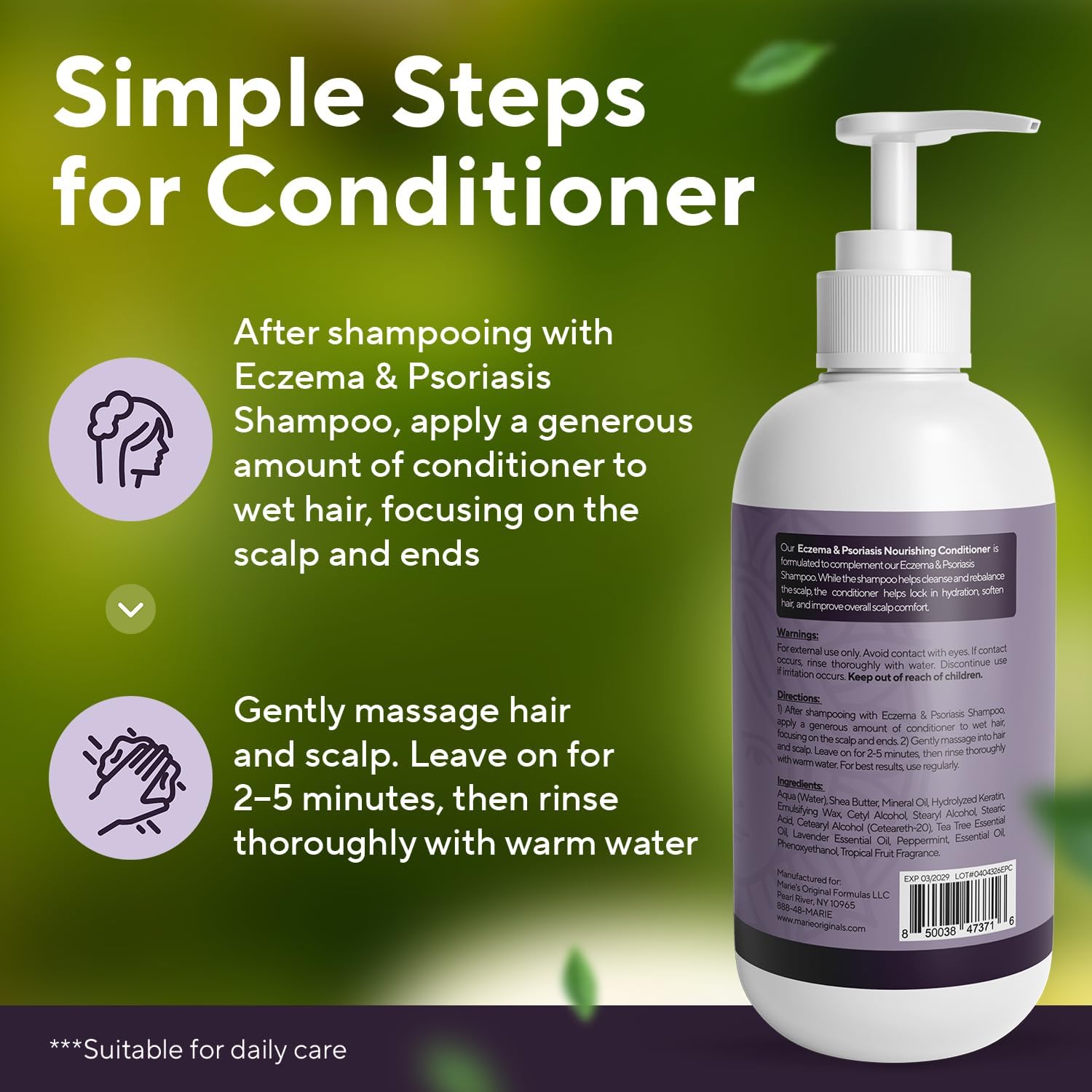 Marie Originals Eczema & Psoriasis Nourishing Conditioner | Fragrance-Free, Sulfate-Free Dry Scalp Conditioner for Sensitive Head and Hair | Moisturizing Care for Itchy Hair and Scalp Hydration | 8 oz