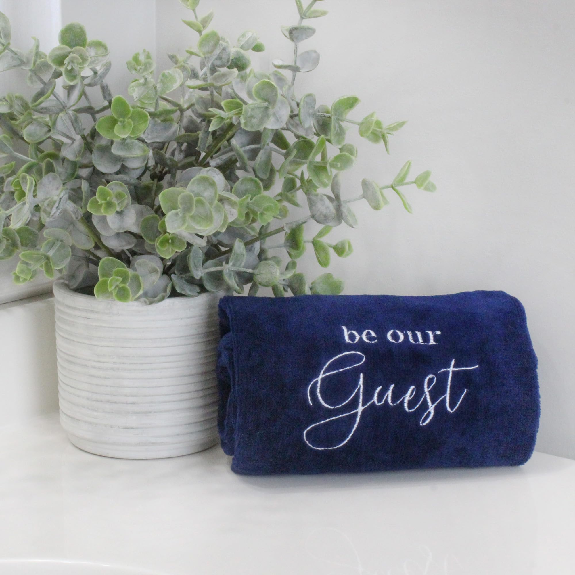 AuldHome Design Guest Towels (Set of 2, Blue); Be Our Guest Monogrammed Hand Towels