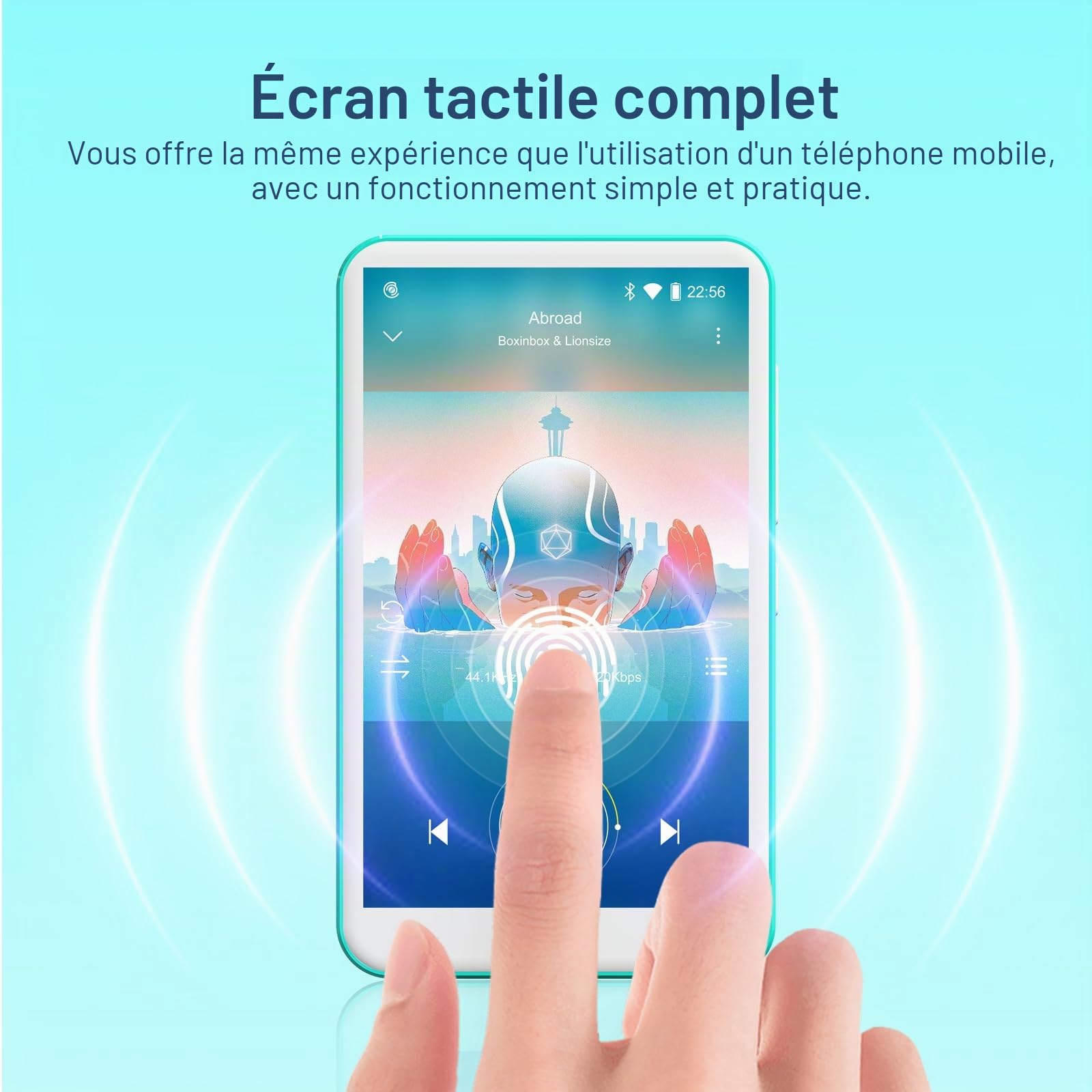 Lecteur MP3 avec Bluetooth et WiFi, Oilsky 80GB 4'' Android 9.0 Lecteur de Musique, MP4 à écran Tactile 1080P, Mp3 Portable avec Spotify, Audible, Deezer (Cyan)