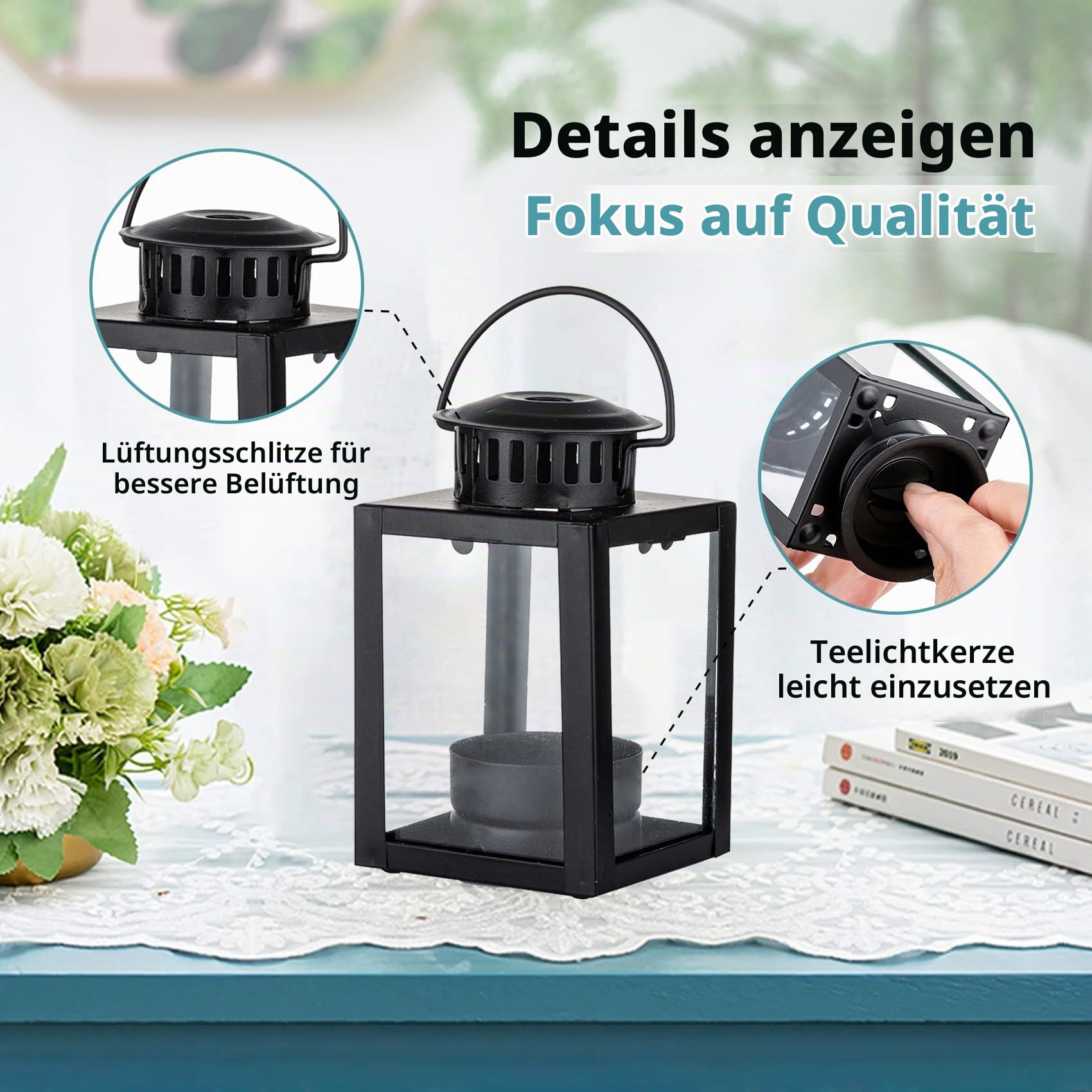 NUPTIO Laterne Klein für Teelichter Draußen: 4 Stück Mini Teelicht Laternen Kleine Outdoor Schwarz Windlicht Gartenlaterne Kerzen Metall Hängen Teelichthalter Vintage Deko Wetterfest Weihnachtstag